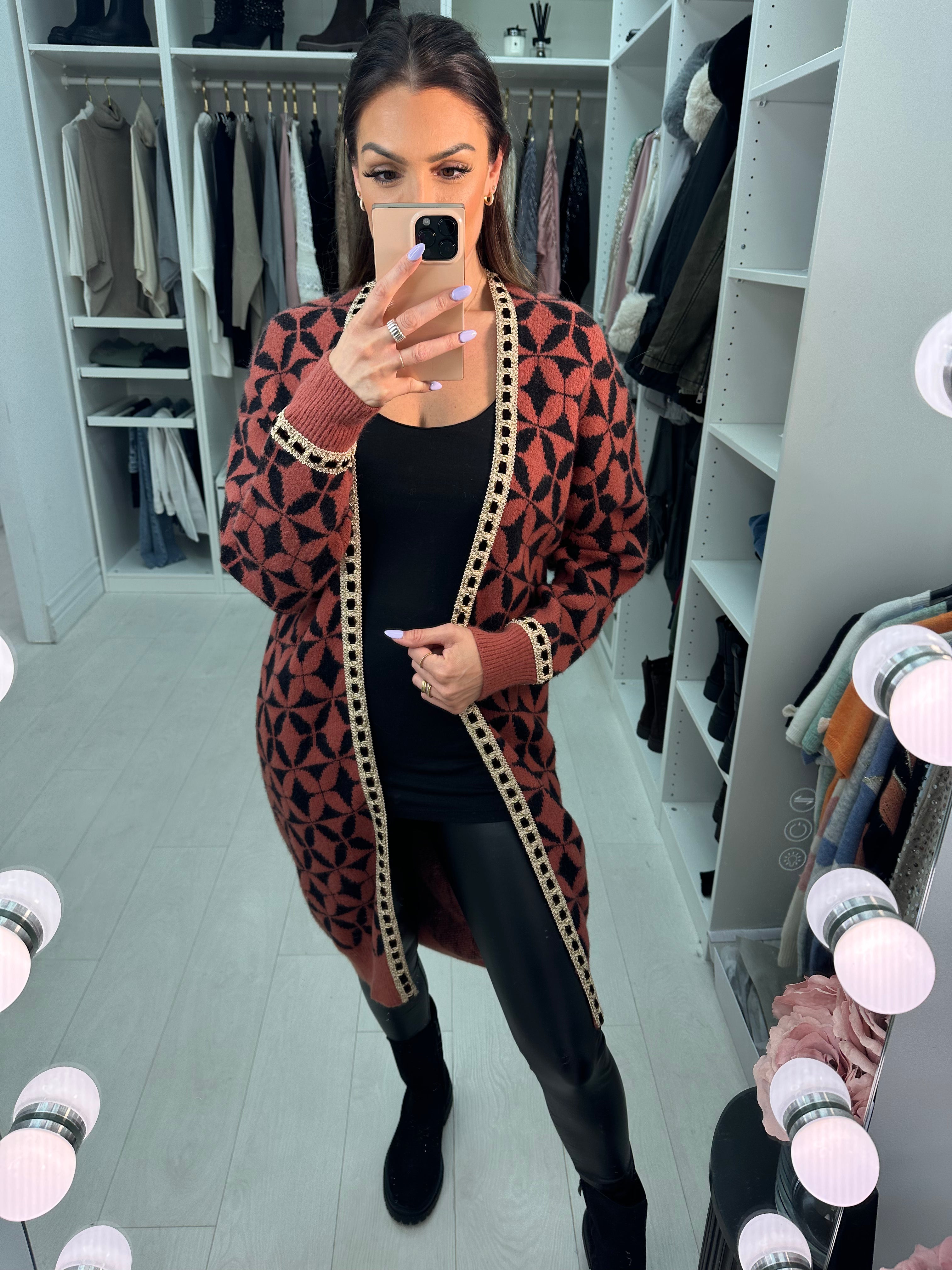 Romee Geometric Pattern Longline Cardigan