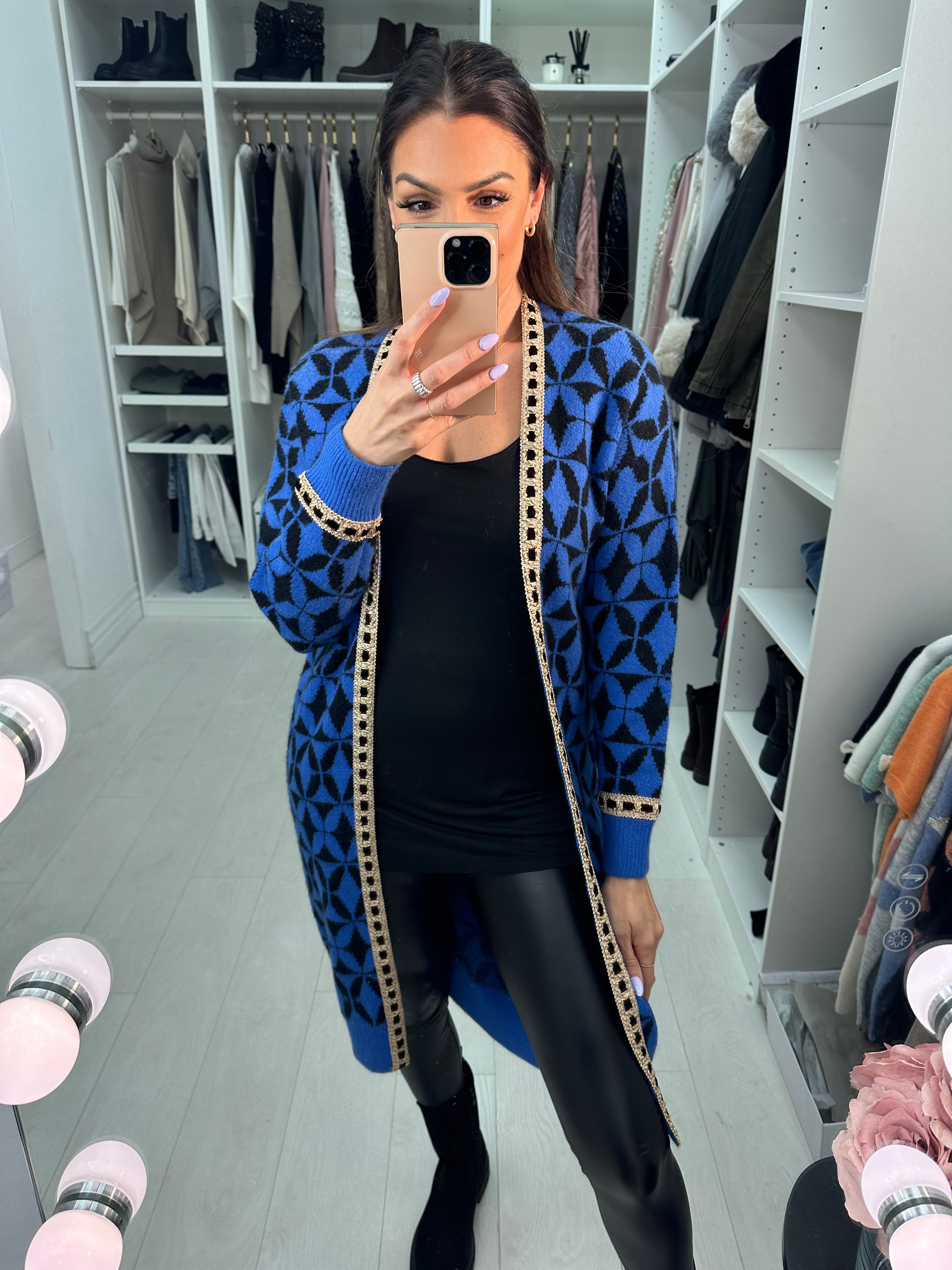 Romee Geometric Pattern Longline Cardigan
