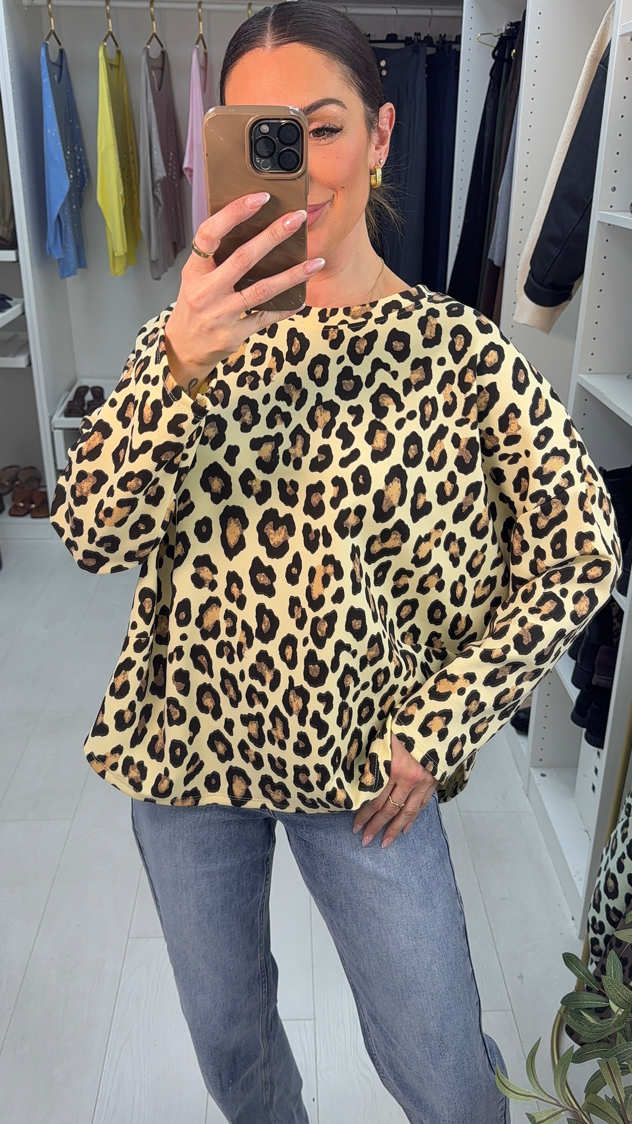 Arietta Leopard Print Loose Fit Sweatshirt