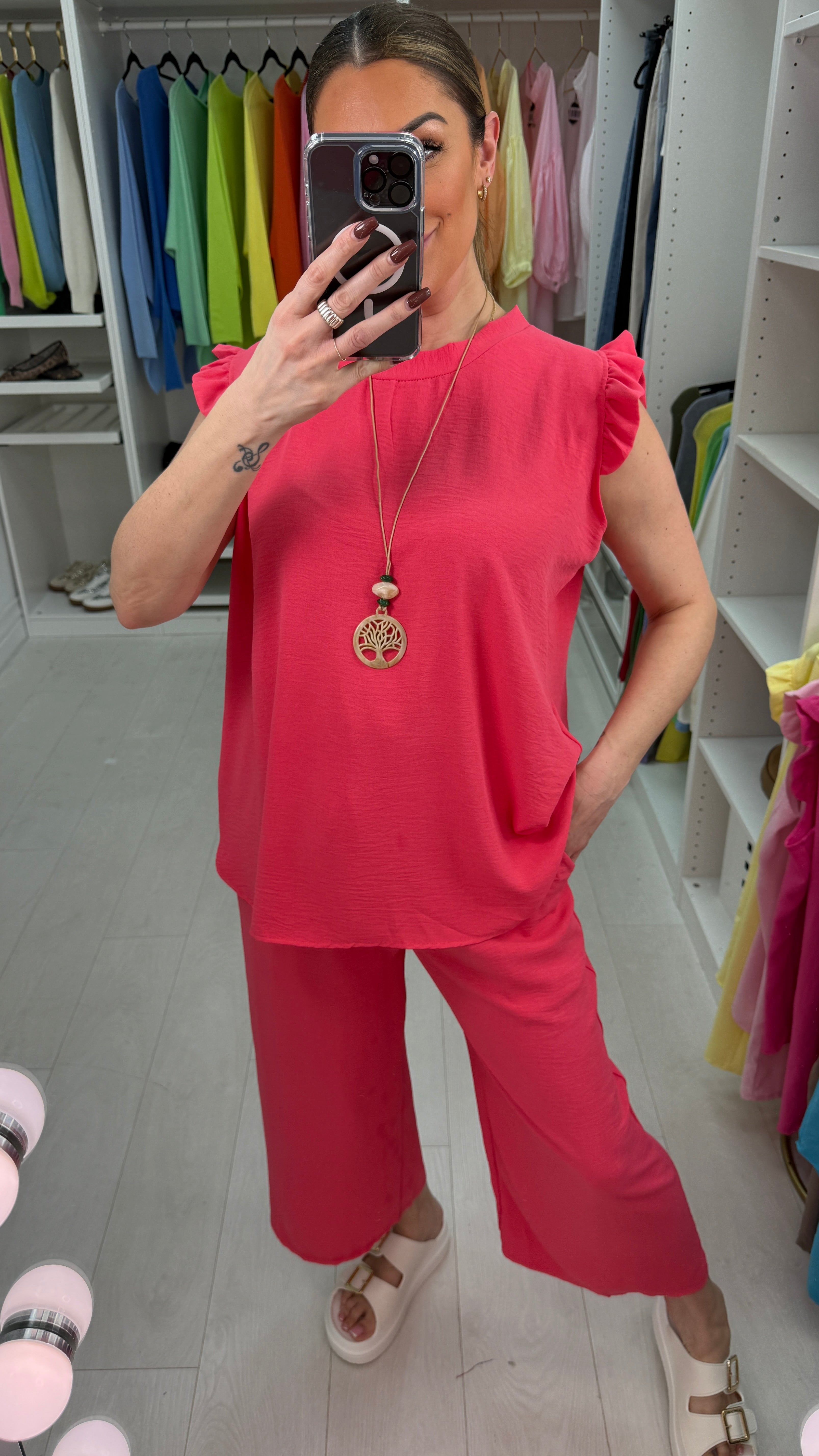 Fidelia Frill Detail Crepe Culotte Co-Ord Set