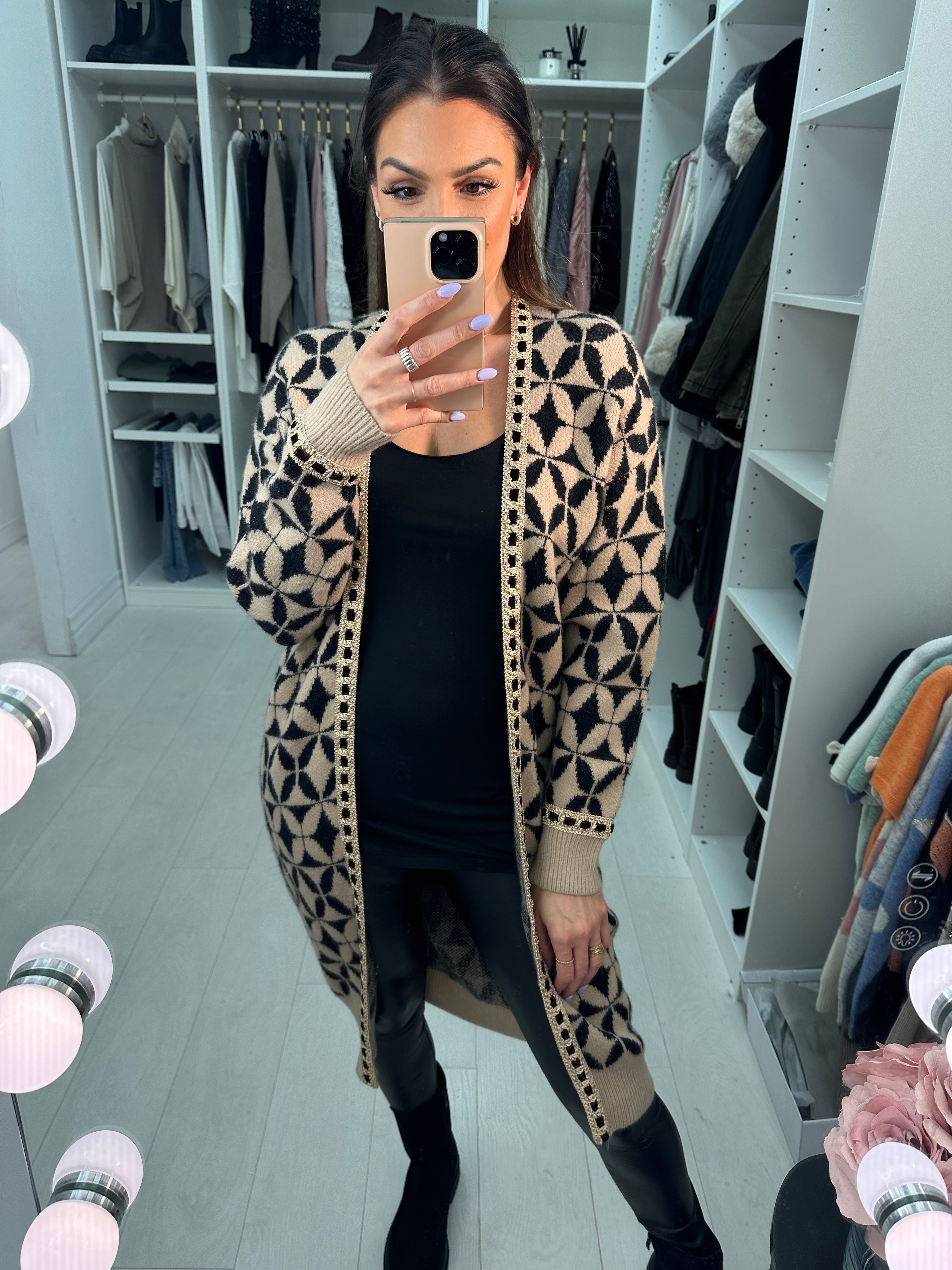 Romee Geometric Pattern Longline Cardigan