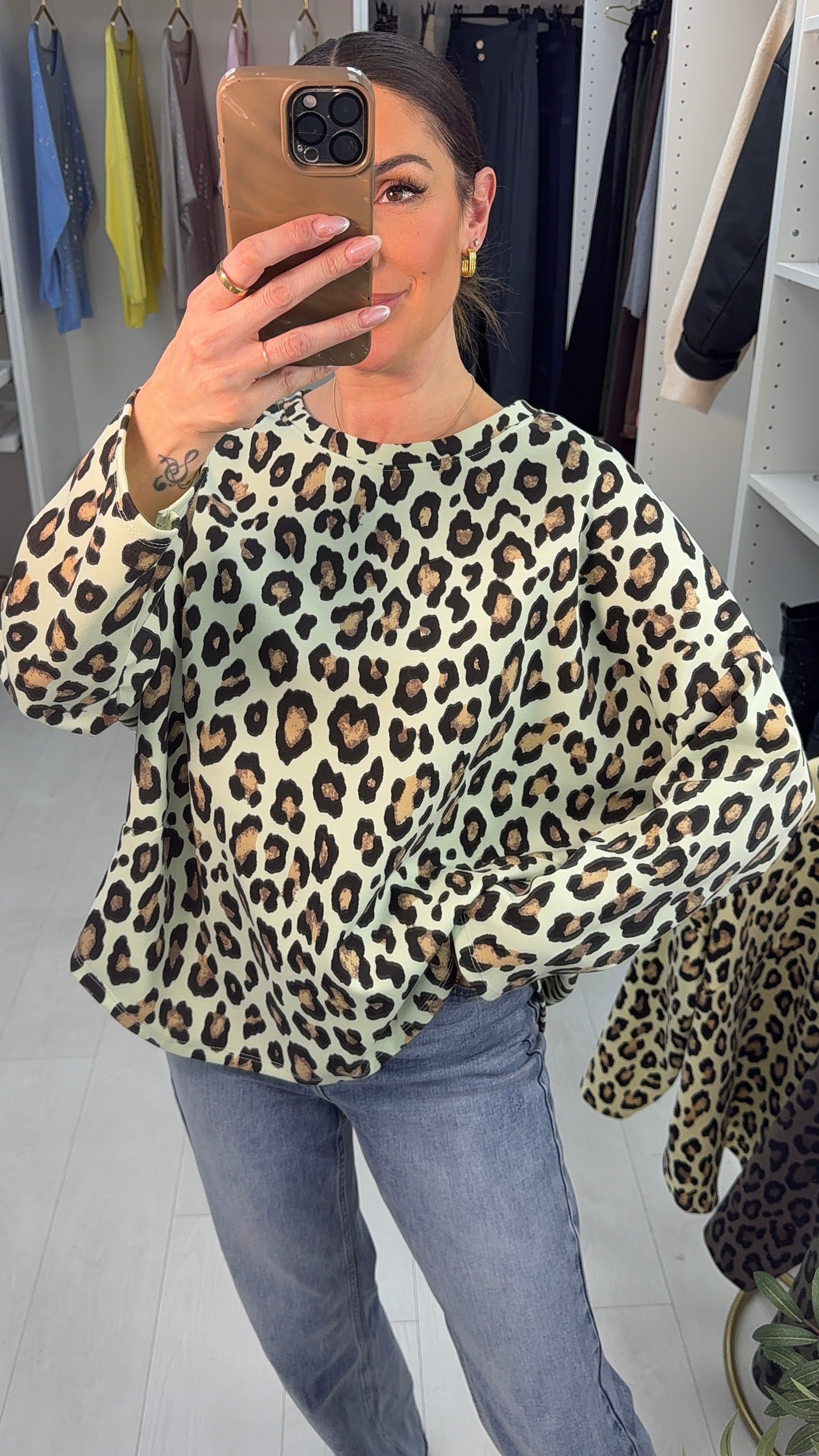 Arietta Leopard Print Loose Fit Sweatshirt
