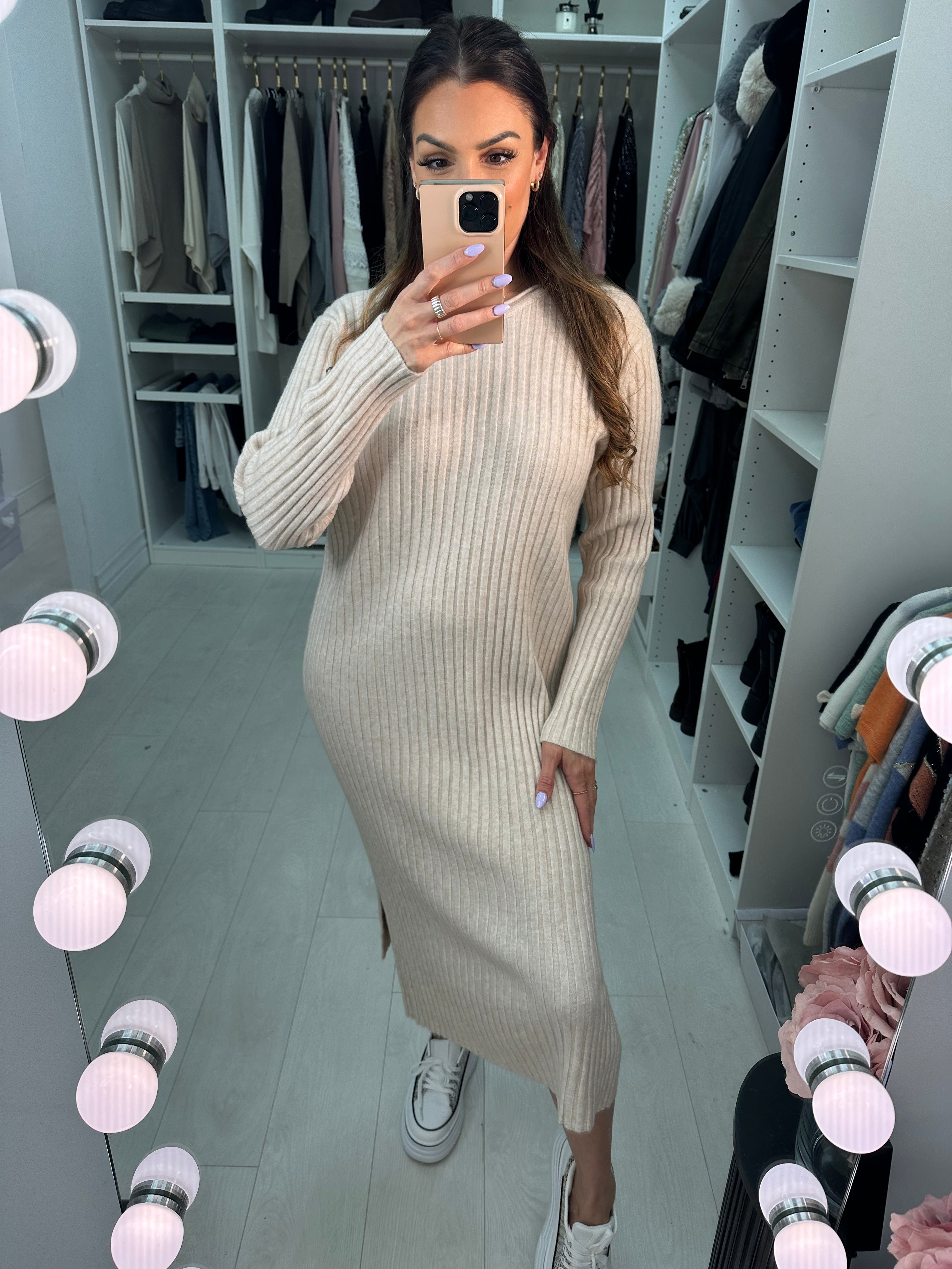 Asira Ribbed Knit Plain Maxi Dress