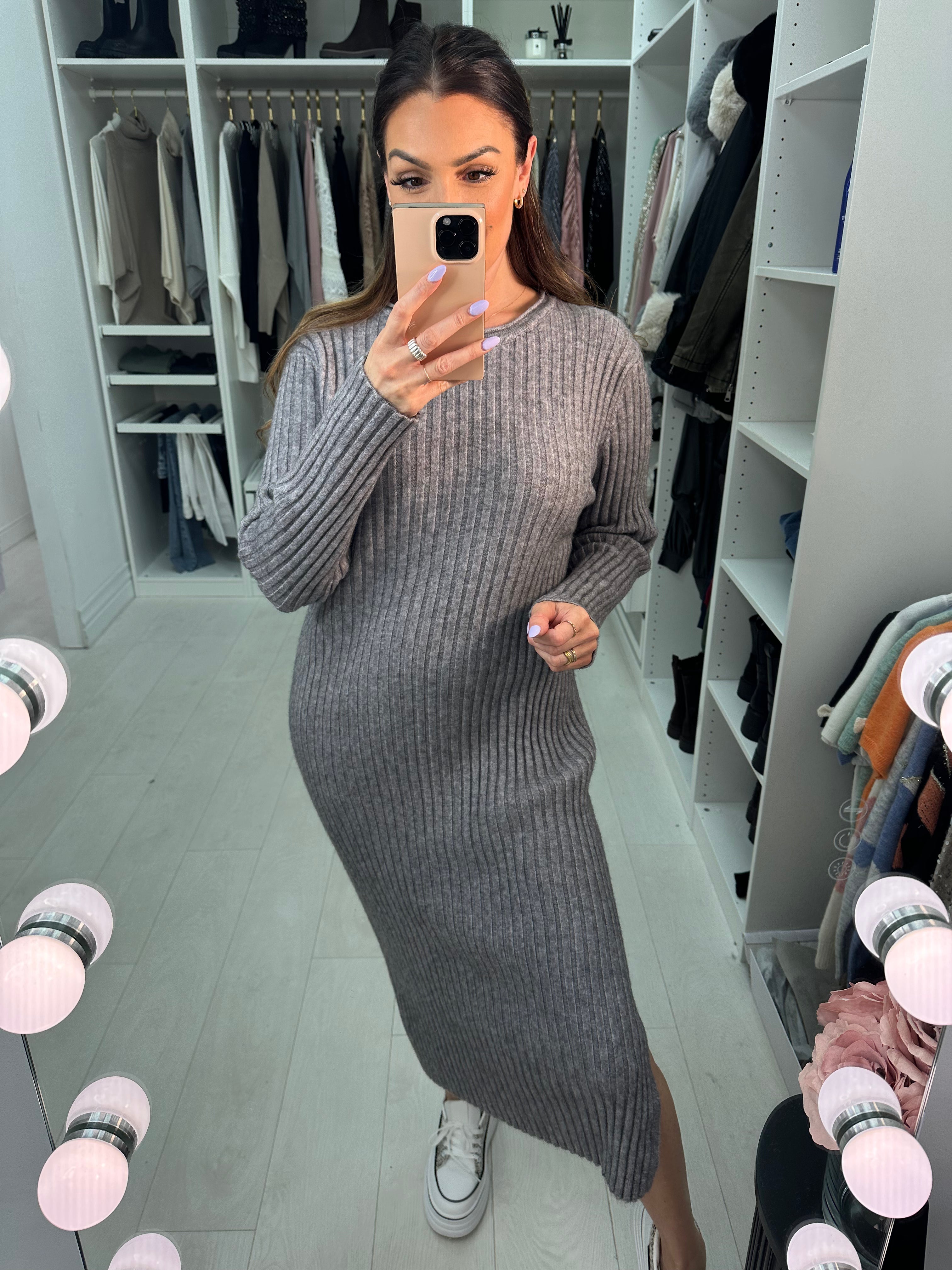 Asira Ribbed Knit Plain Maxi Dress