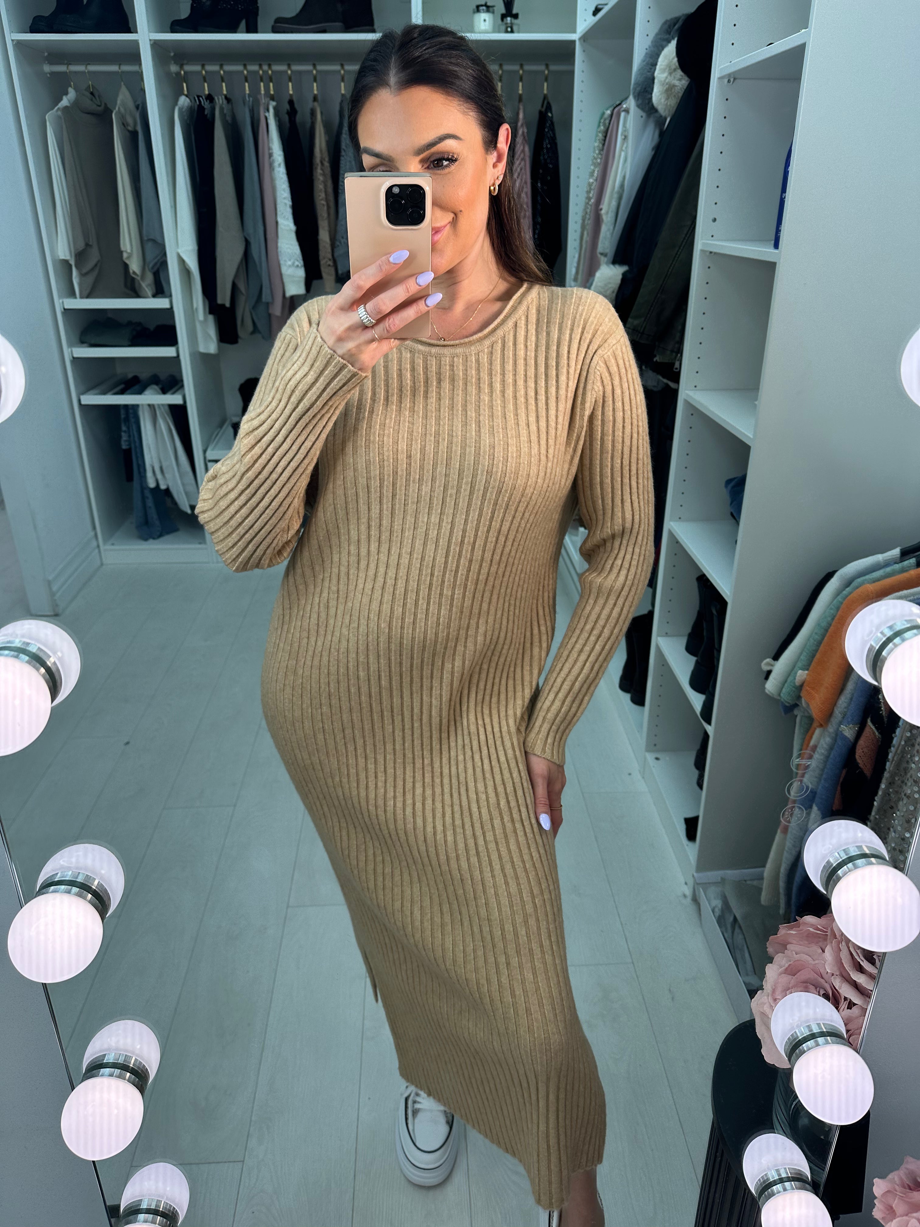 Asira Ribbed Knit Plain Maxi Dress