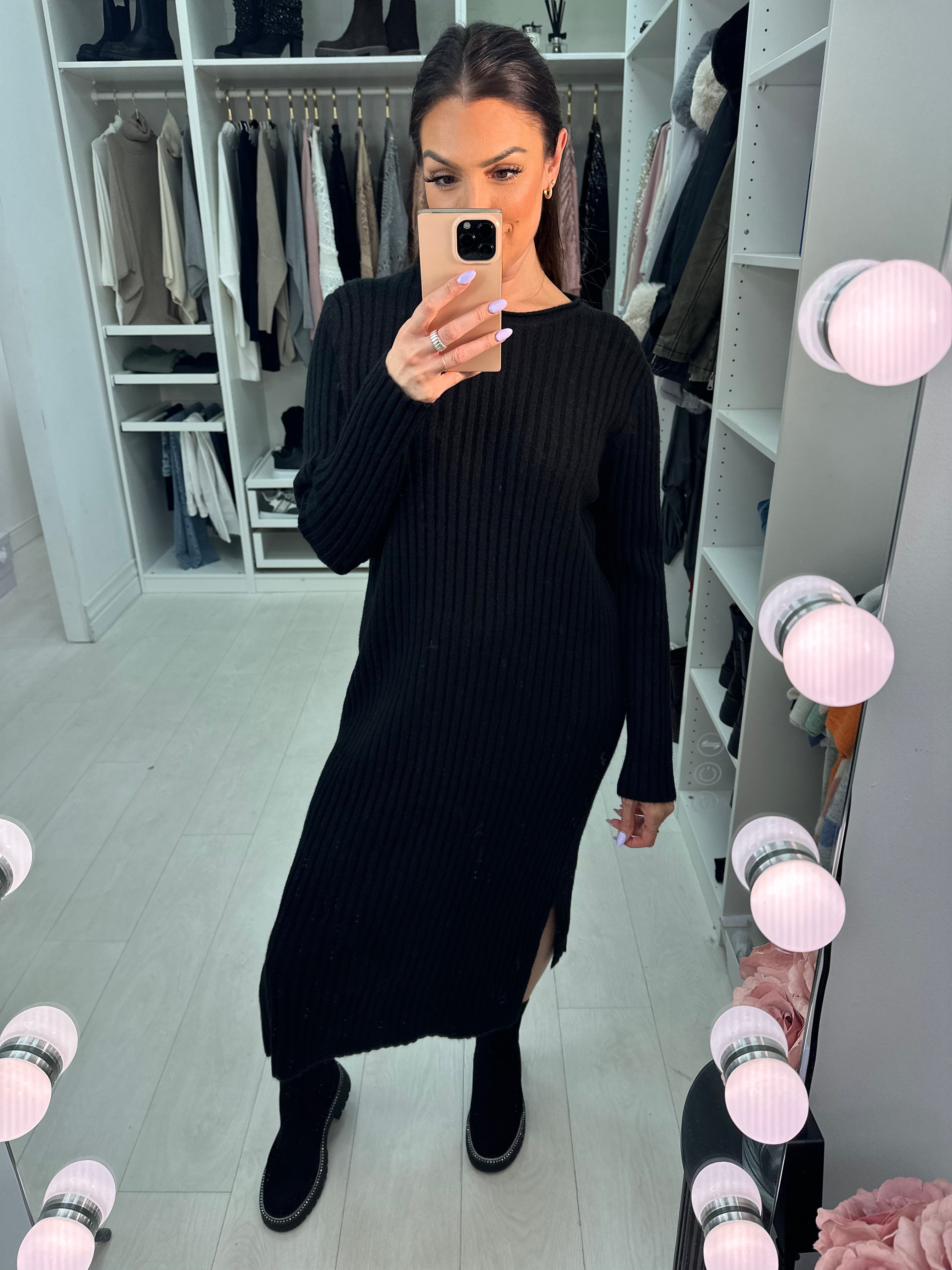 Asira Ribbed Knit Plain Maxi Dress