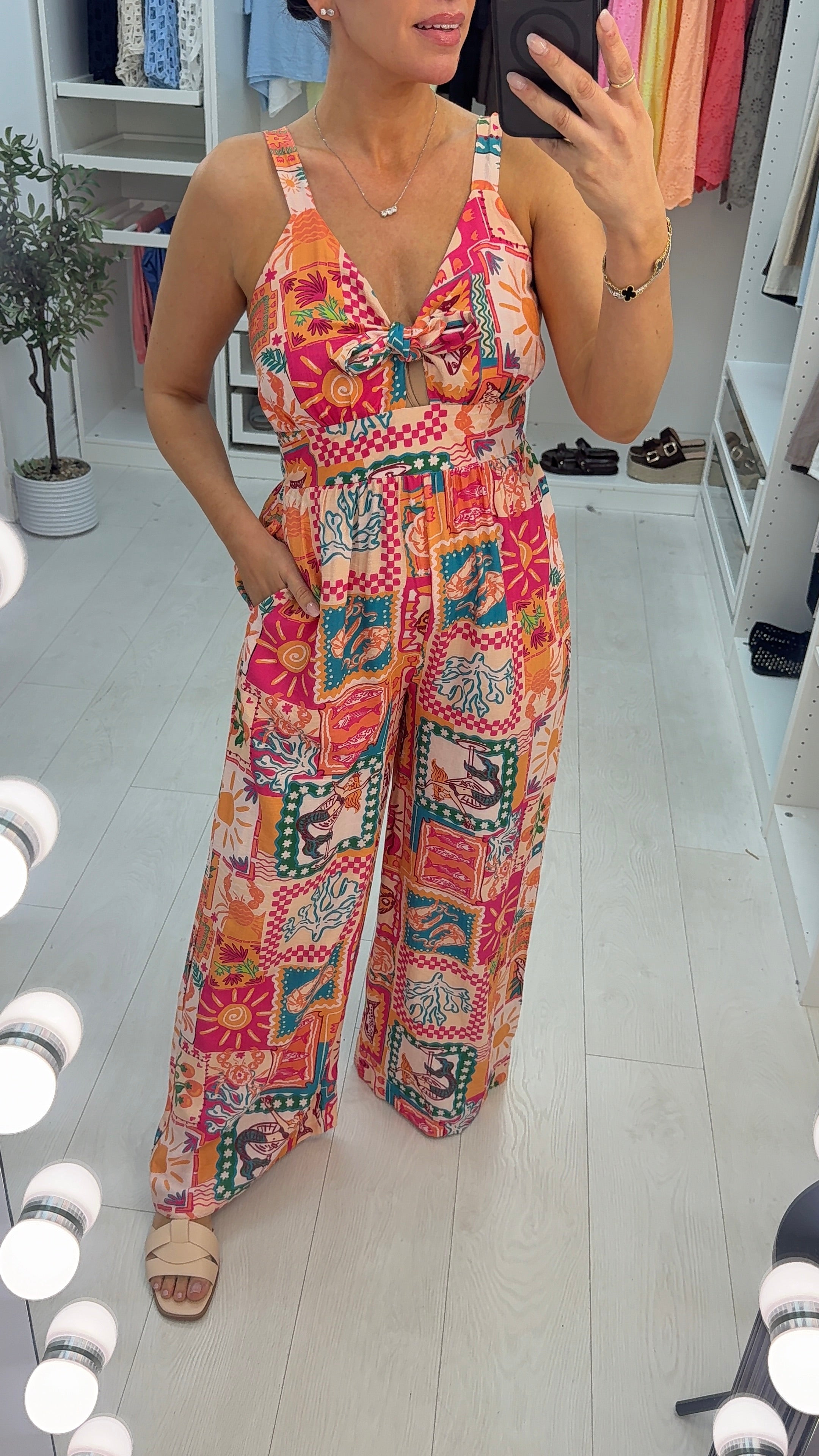 Leigh Abstract Print Tie Front Jumpsuit