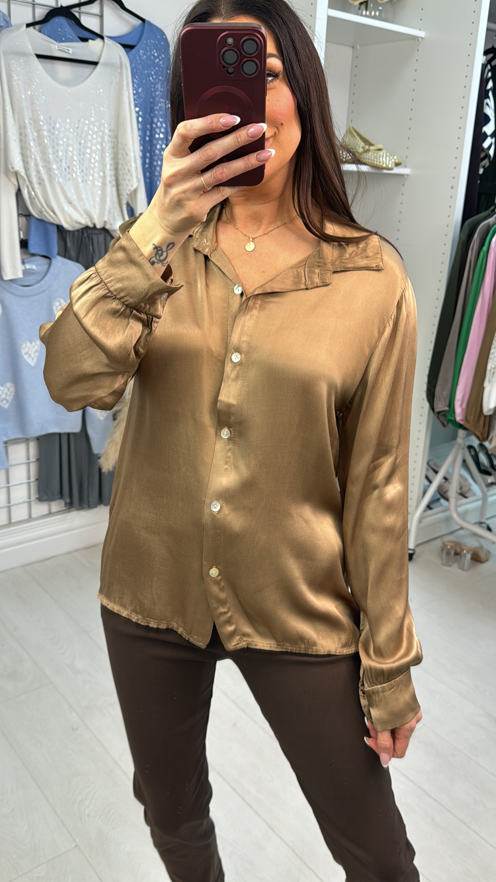 Parnelia Plain Satin Fitted Shirt