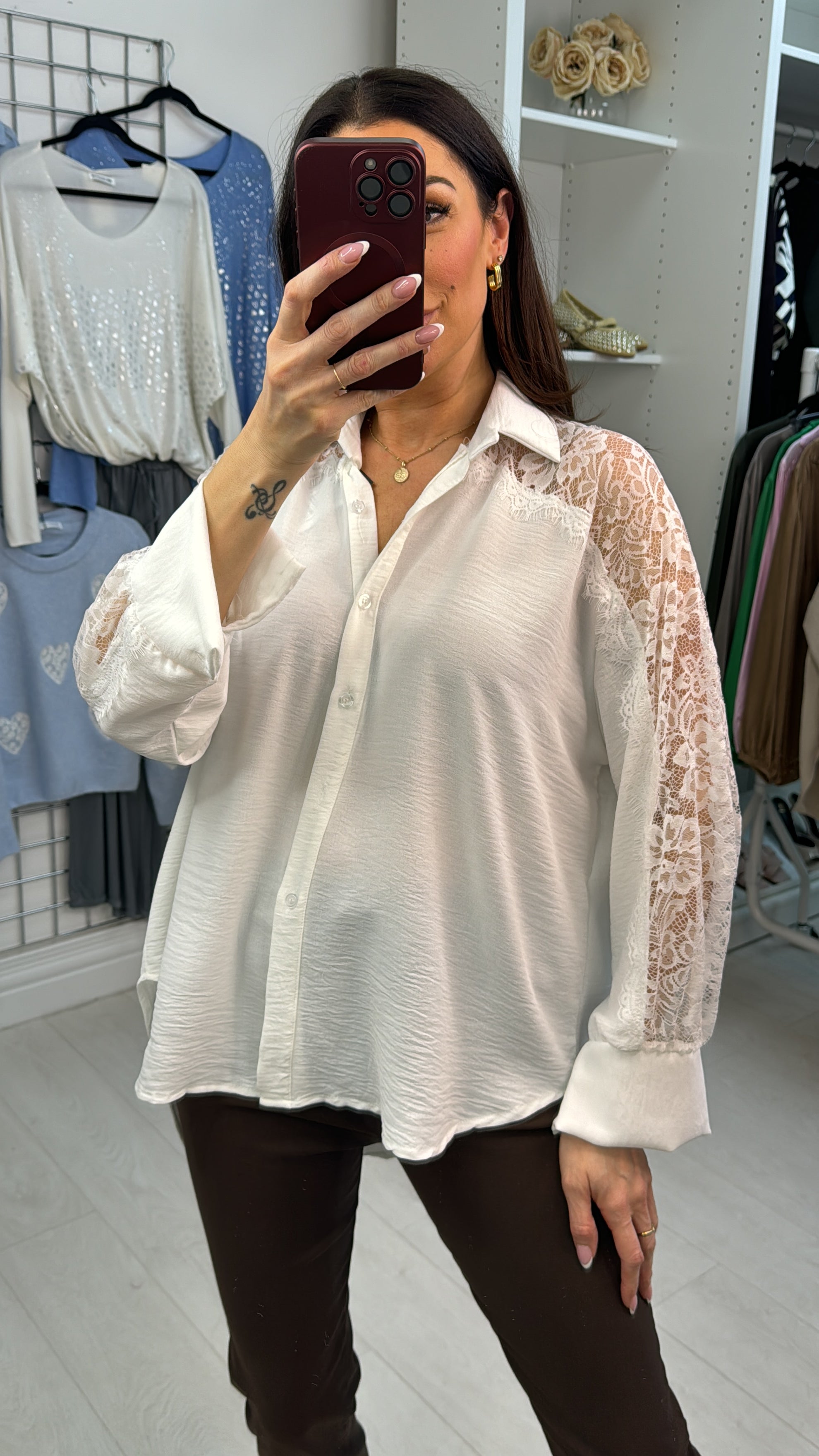 Trudie Plain Lace Detailed Relaxed Fit Shirt