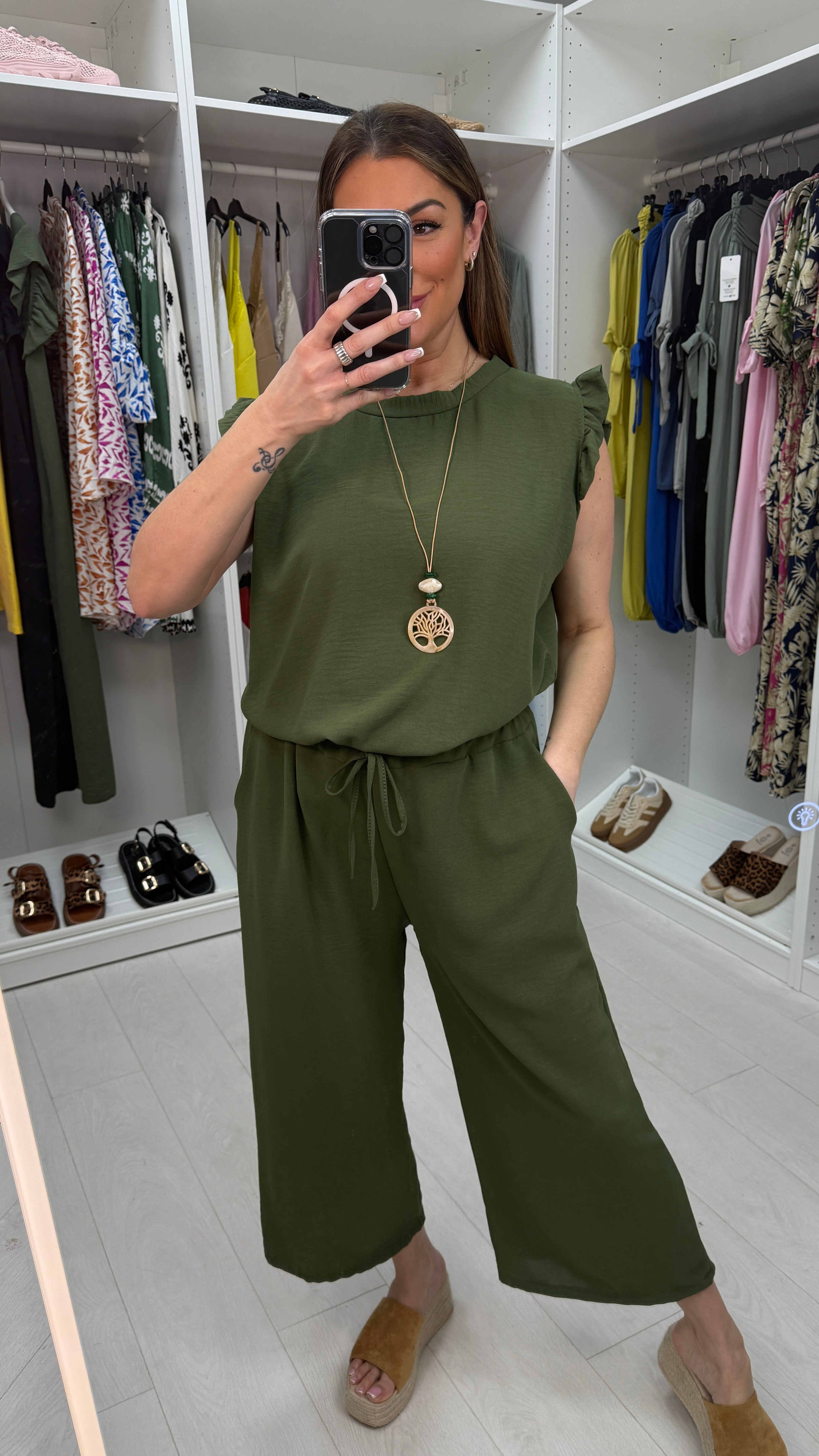 Fidelia Frill Detail Crepe Culotte Co-Ord Set