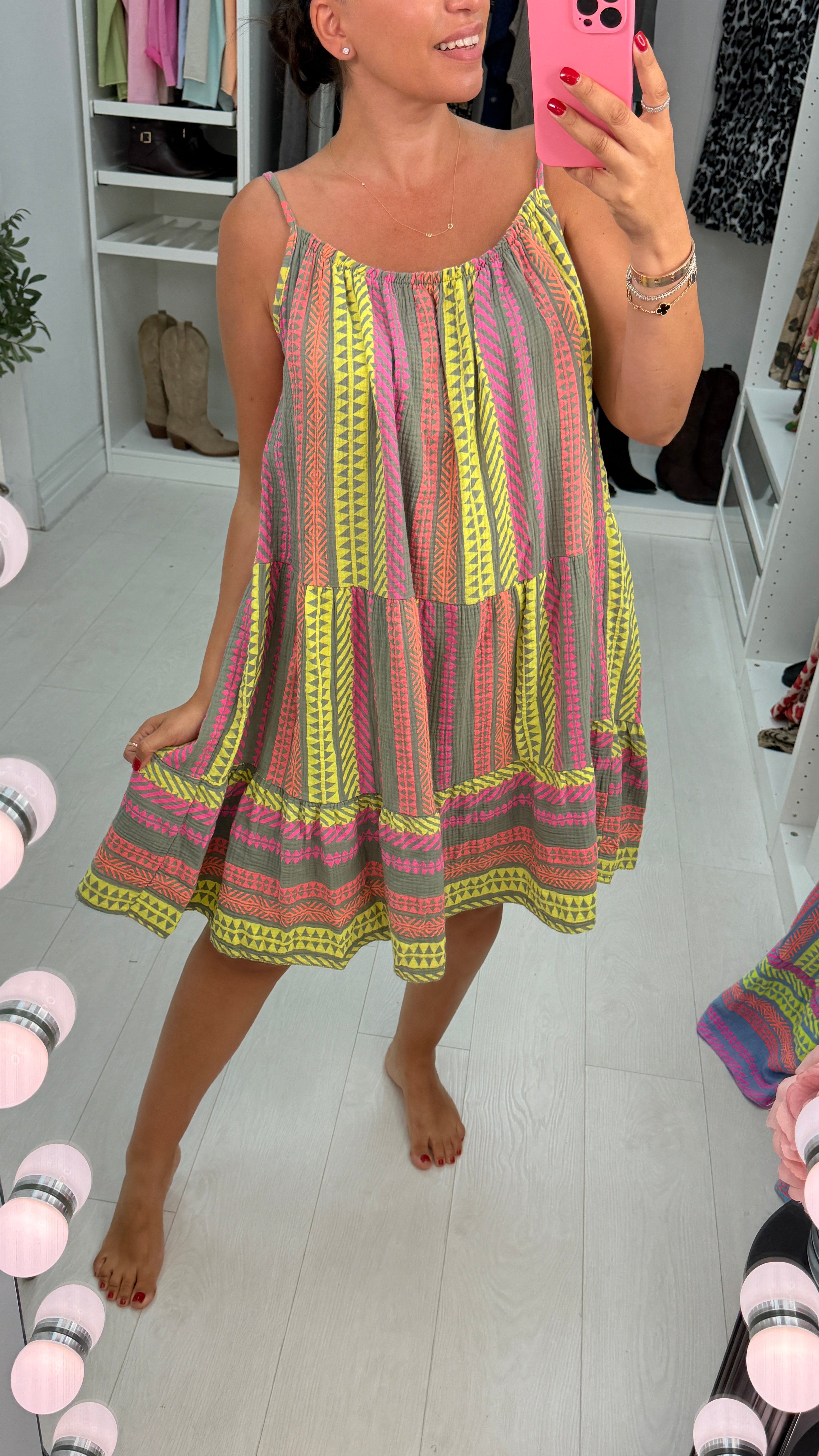 Denice Abstract Print Cheesecloth Midi Dress