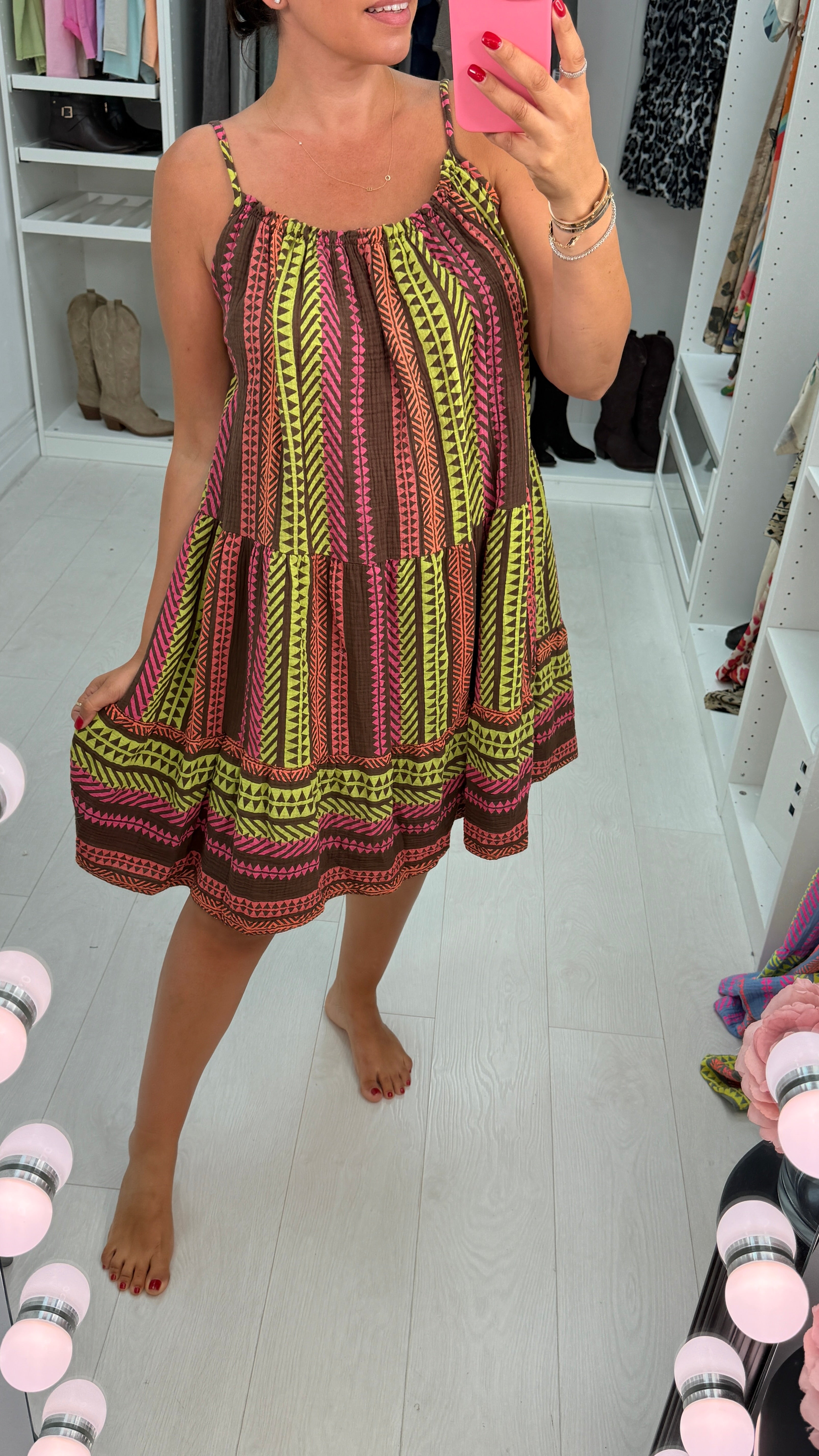 Denice Abstract Print Cheesecloth Midi Dress