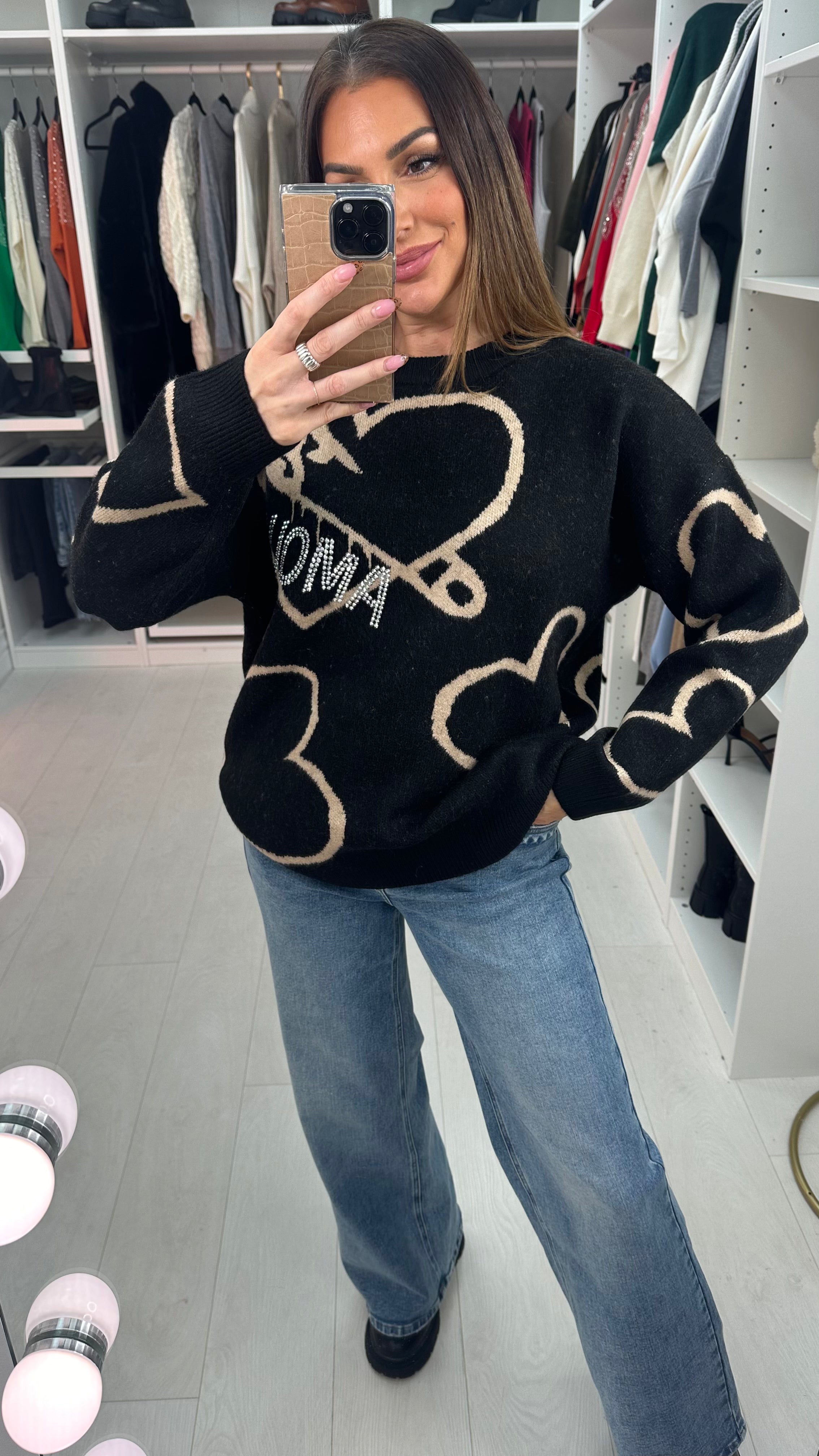 Amelio Heart & 'Amour' Embellished Jumper