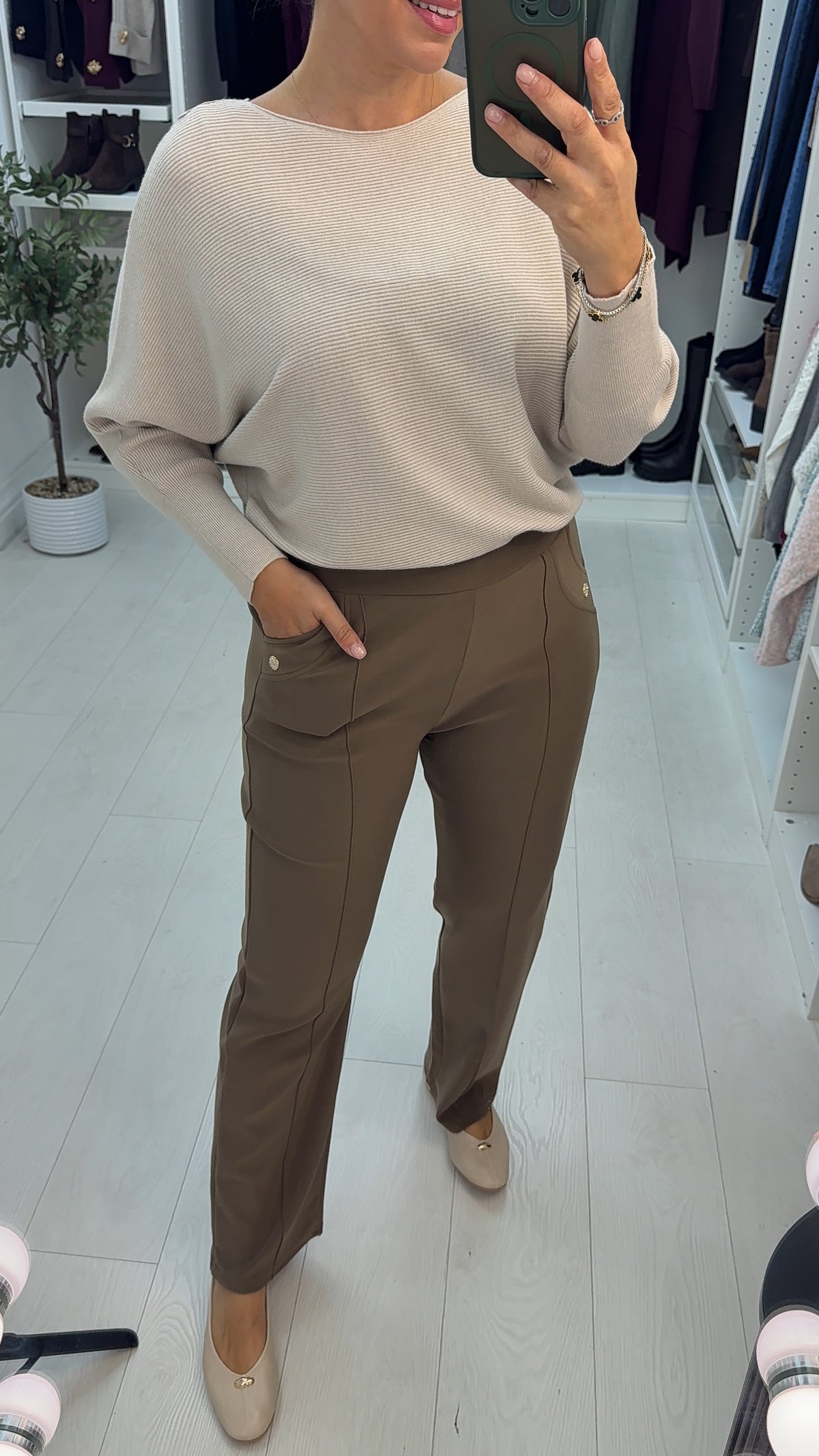 Velora Plain Elasticated Waist Straight Leg Trousers