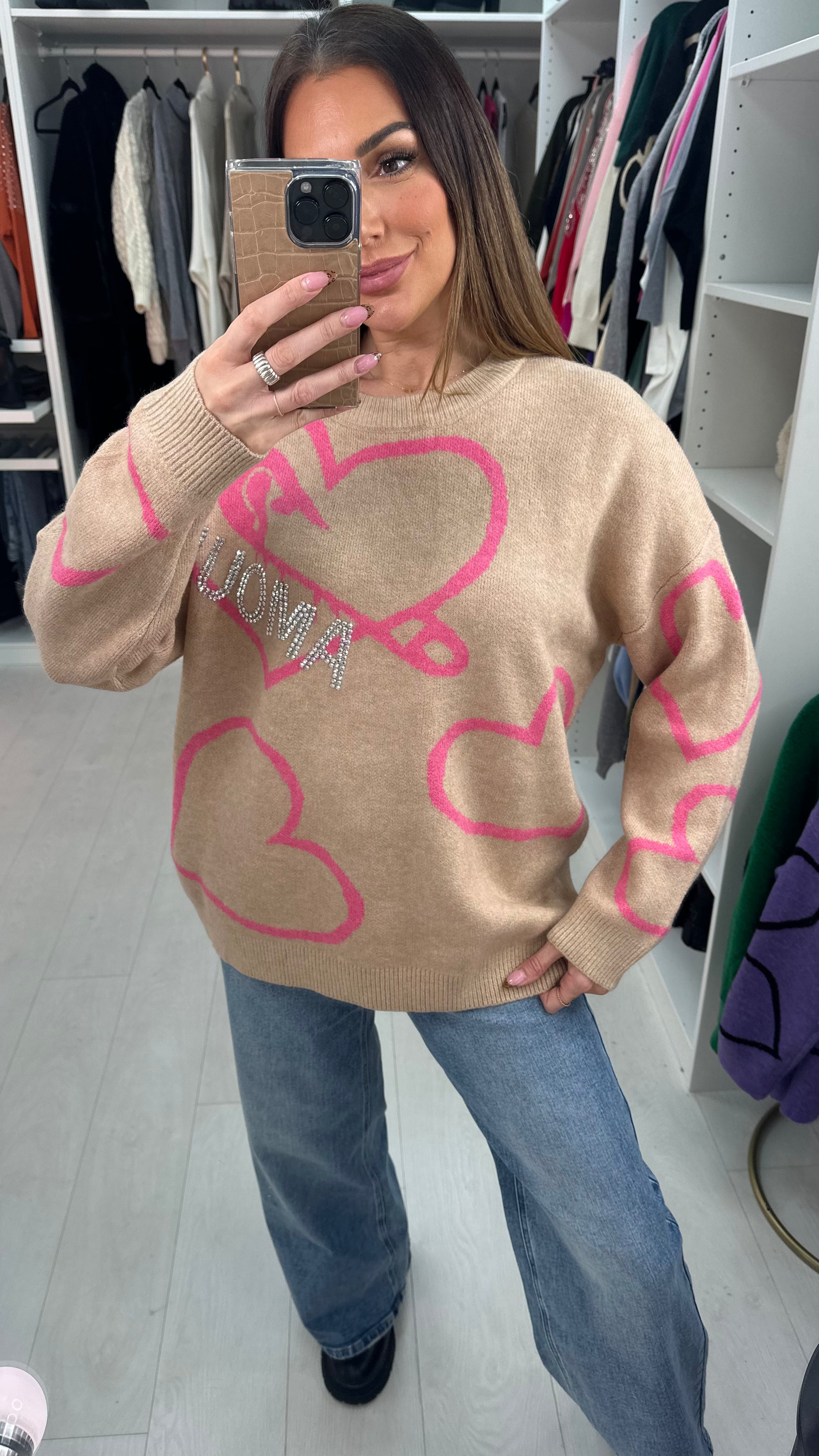 Amelio Heart & 'Amour' Embellished Jumper