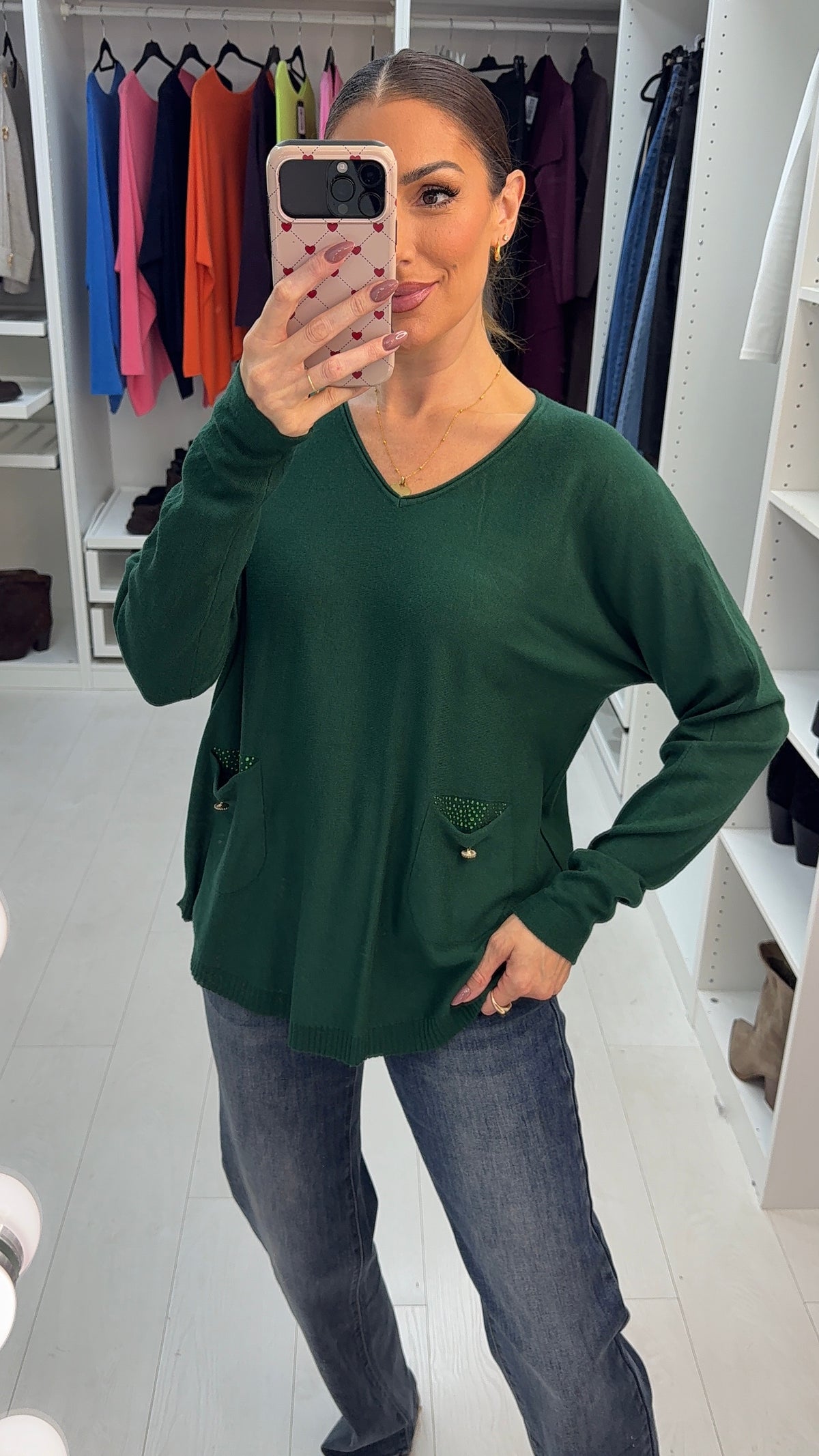 Prya Embellished Pocket V Neck Jumper