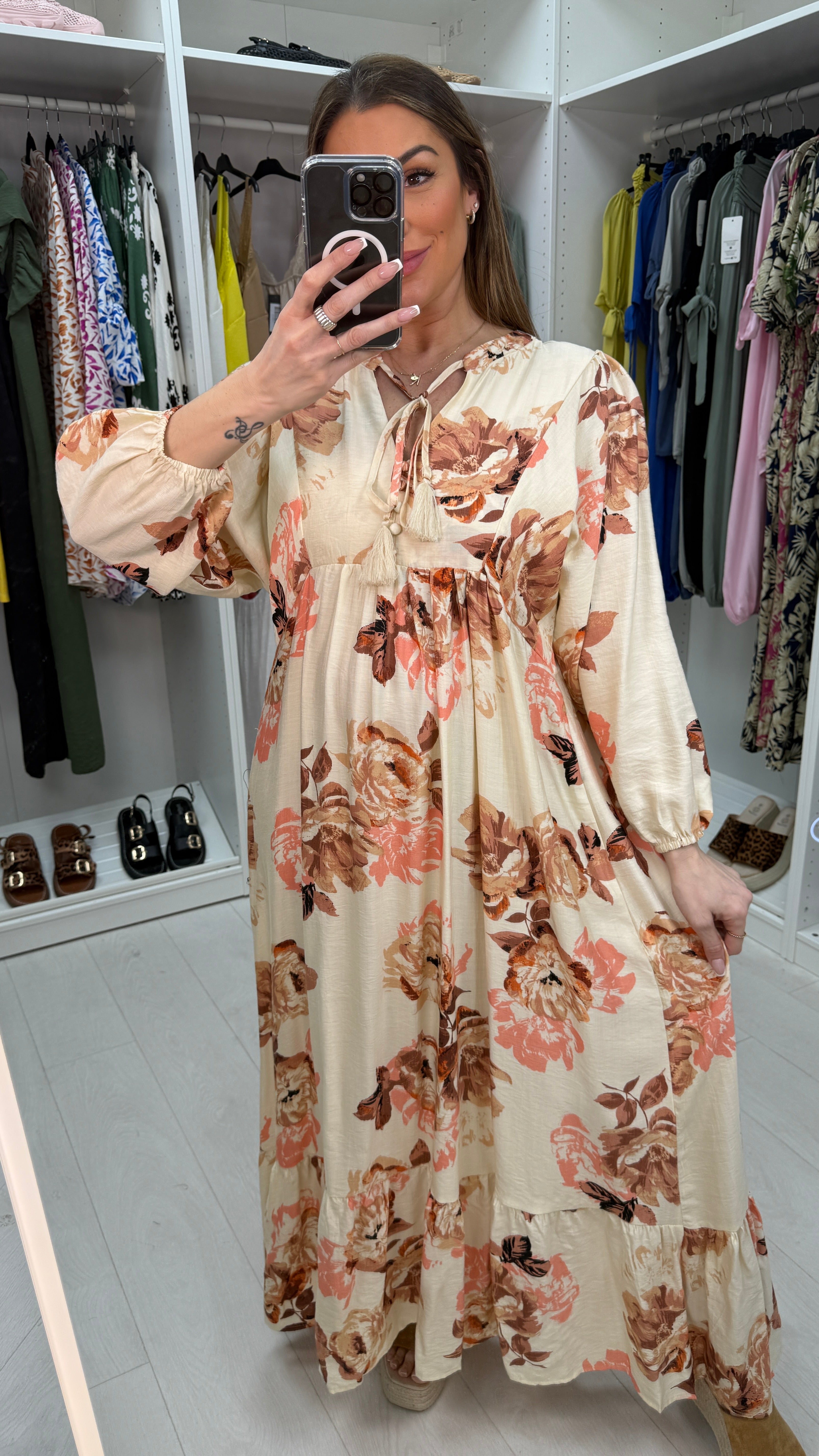 Kayla Floral Print Smock Maxi Dress