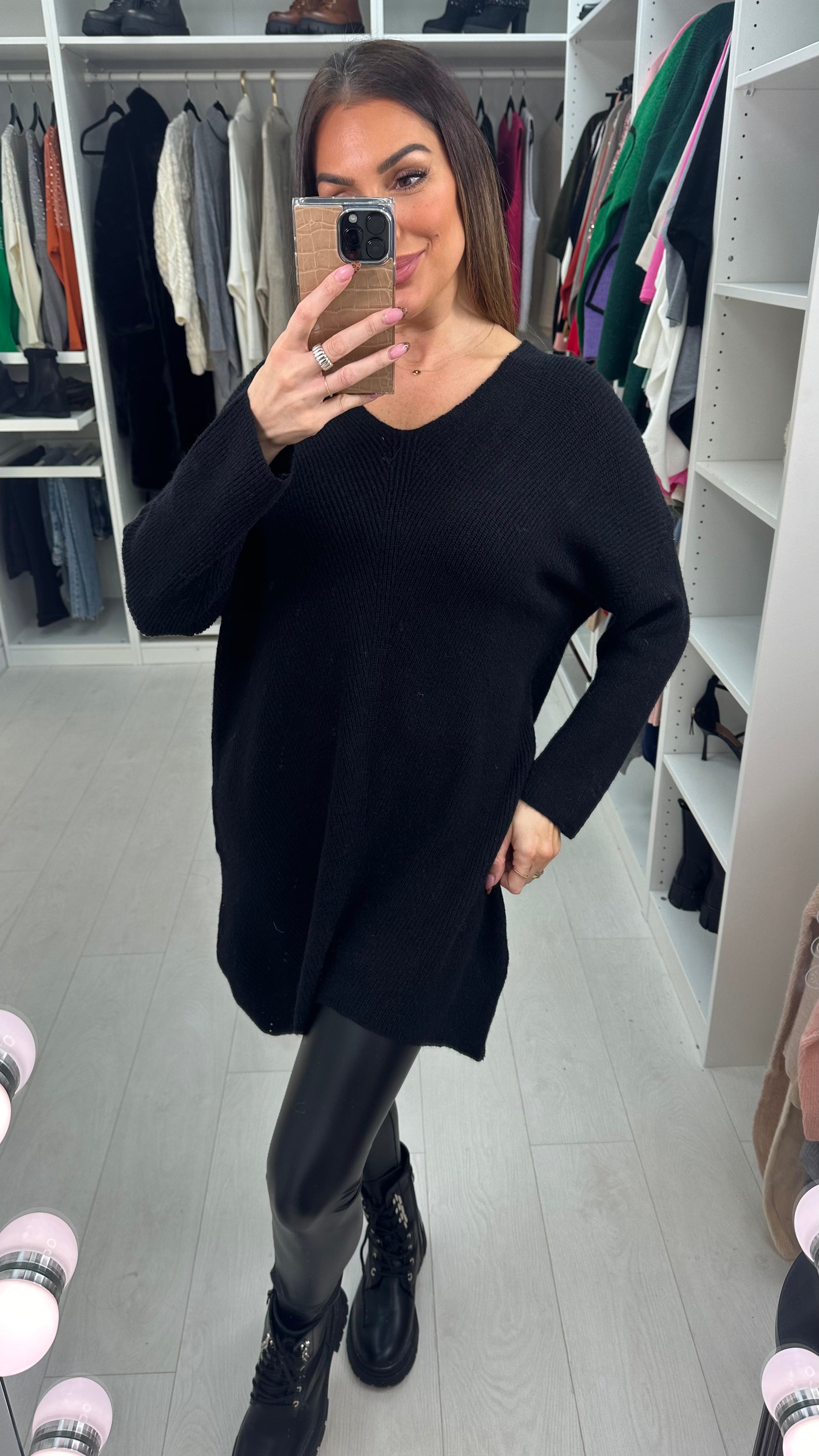 Mayah Plain V Neck Longline Jumper
