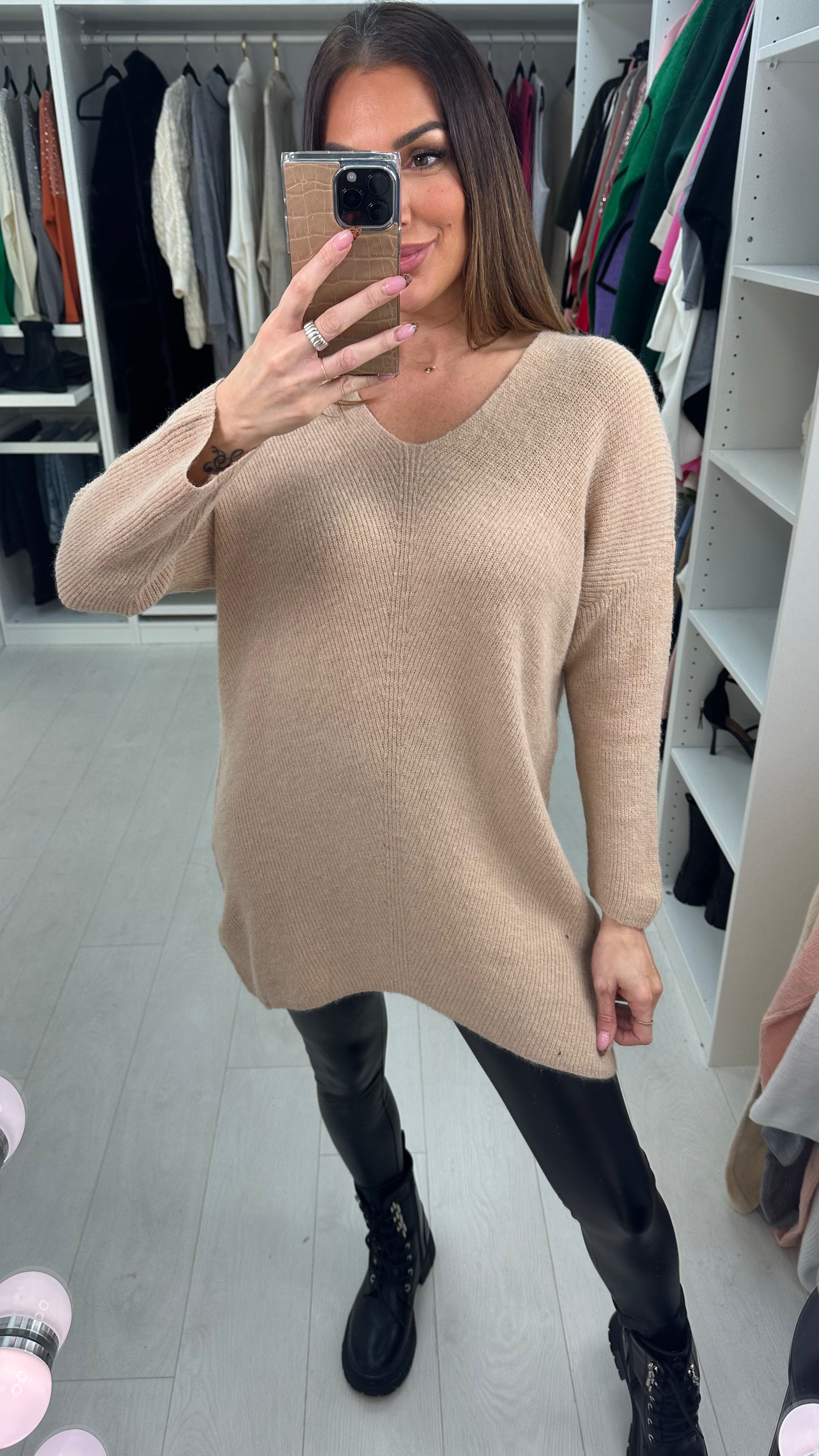 Mayah Plain V Neck Longline Jumper