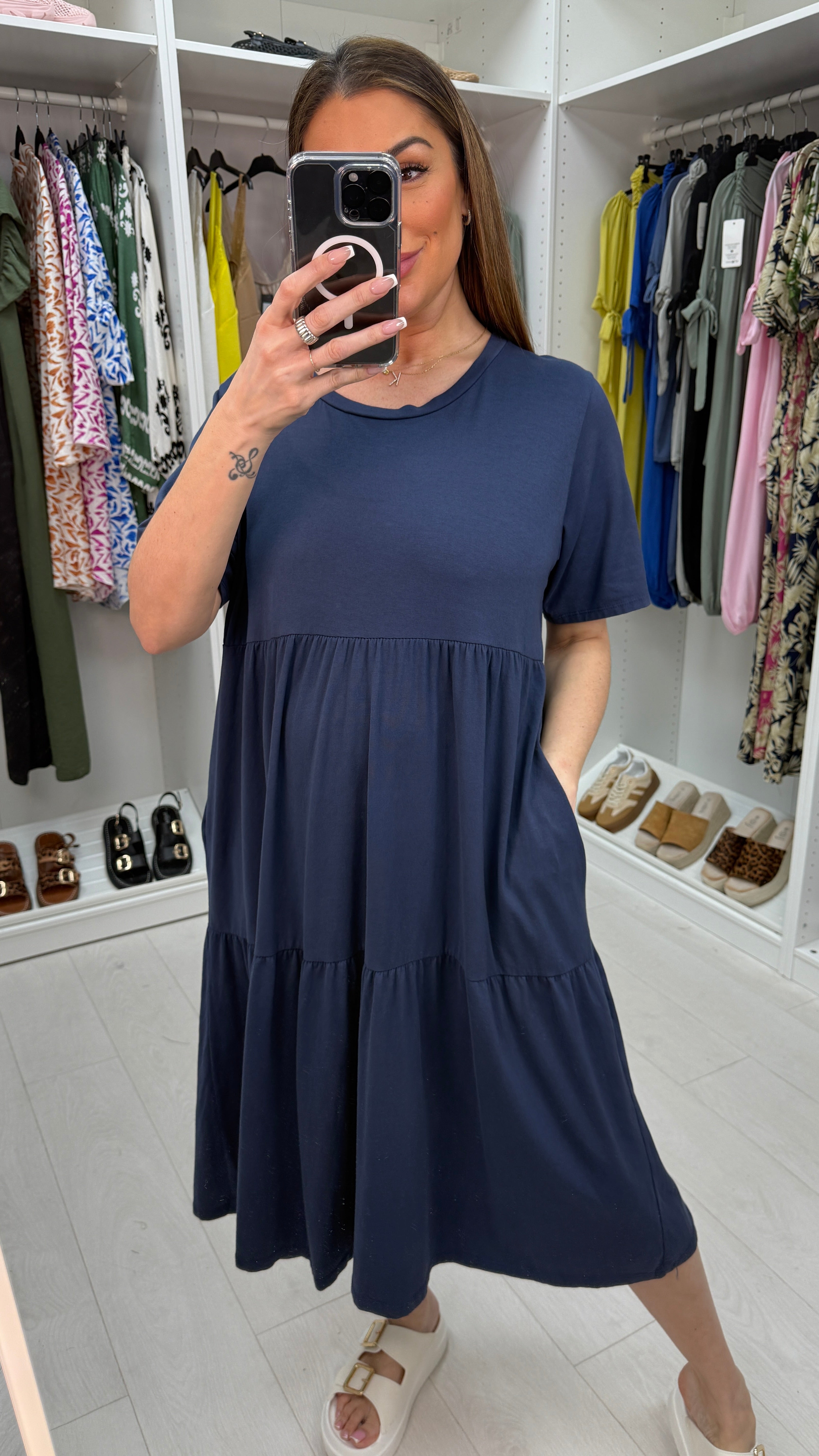 Katey Plain Jersey Tiered Smock T-shirt Dress