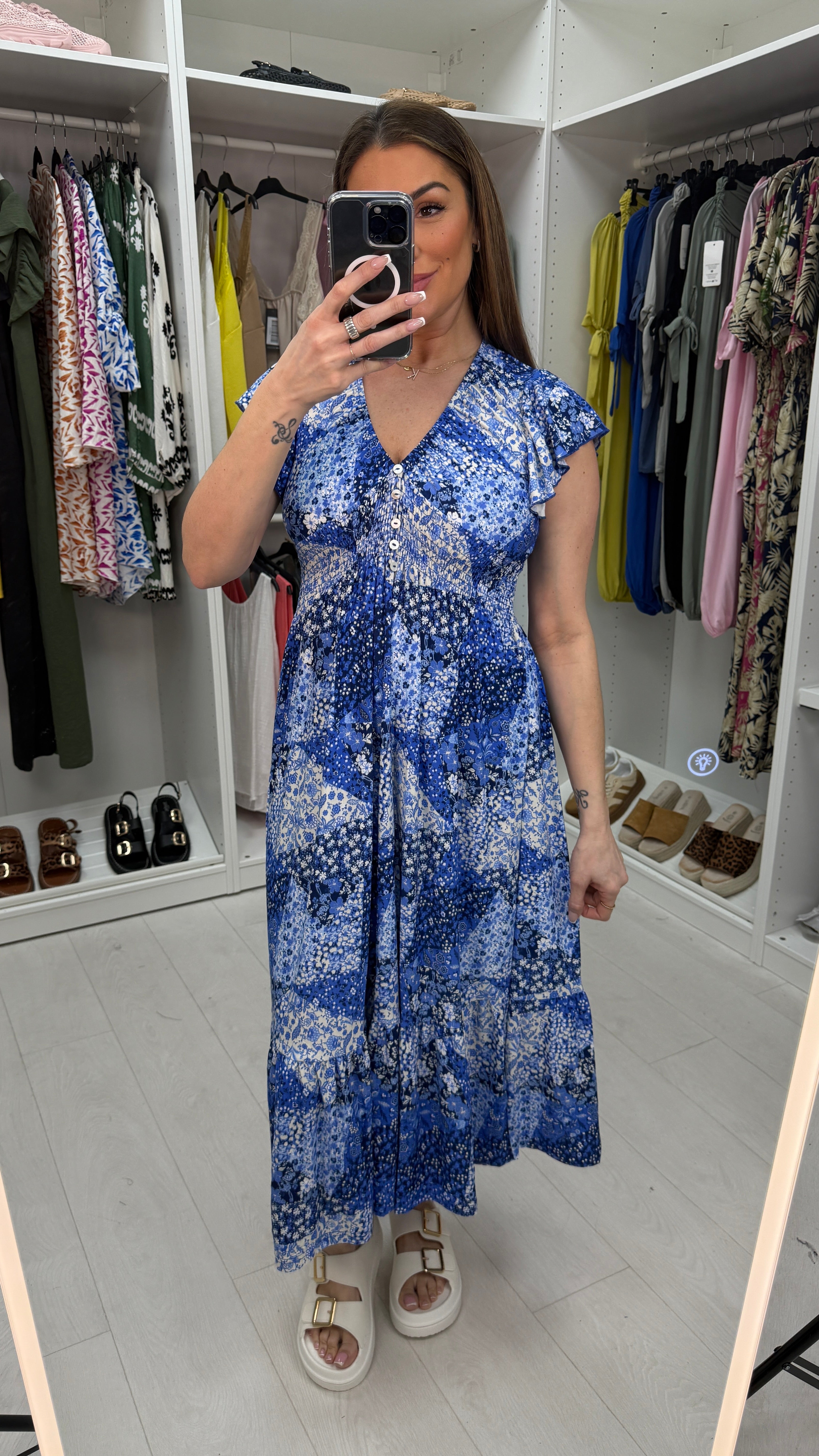 Dovile Floral Print Frill Hem Midi Dress