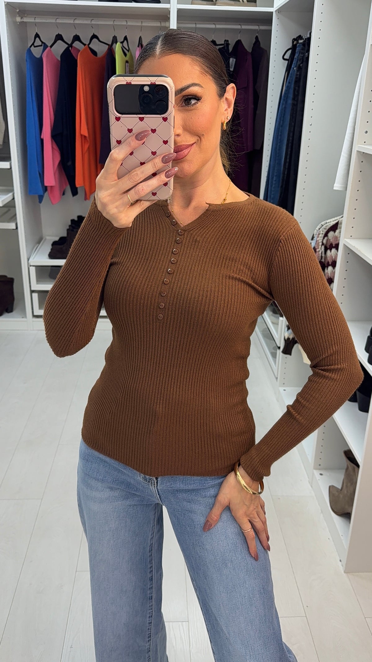 Myah Plain Ribbed Button Detailed Jumper