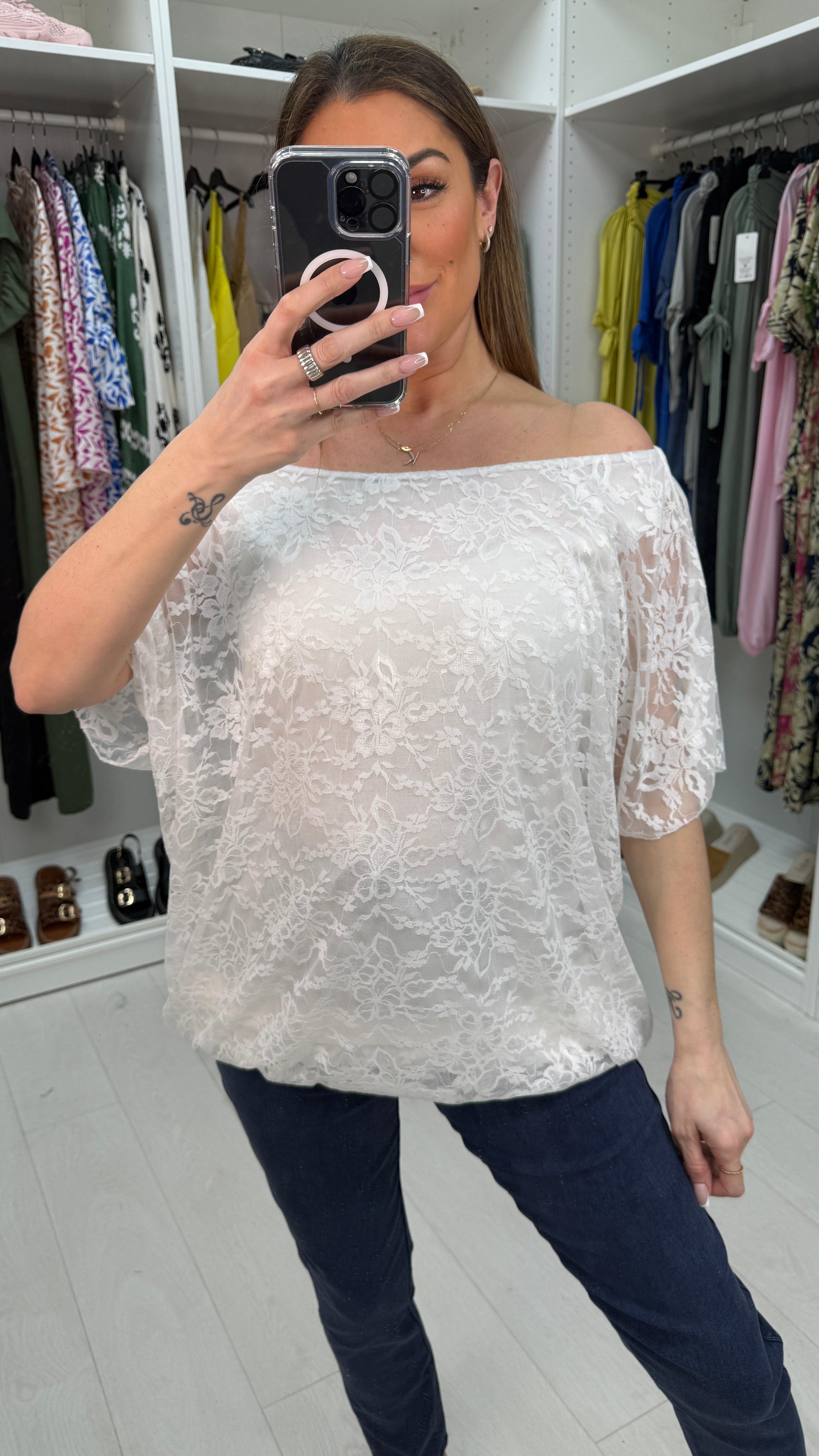 Beth Floral Lace Bardot Top