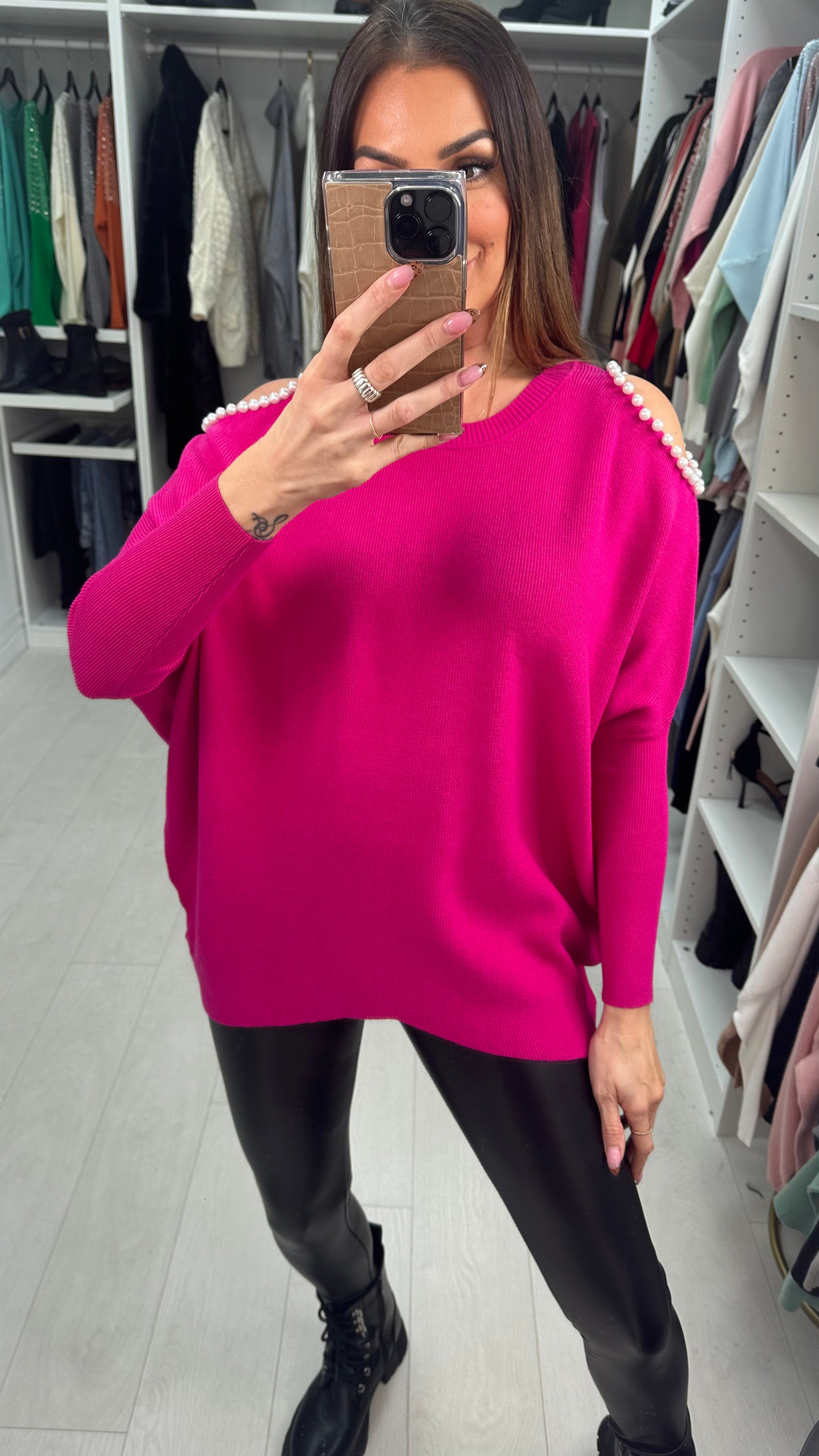 Dorina Pearl Cold Shoulder Dip Hem Jumper