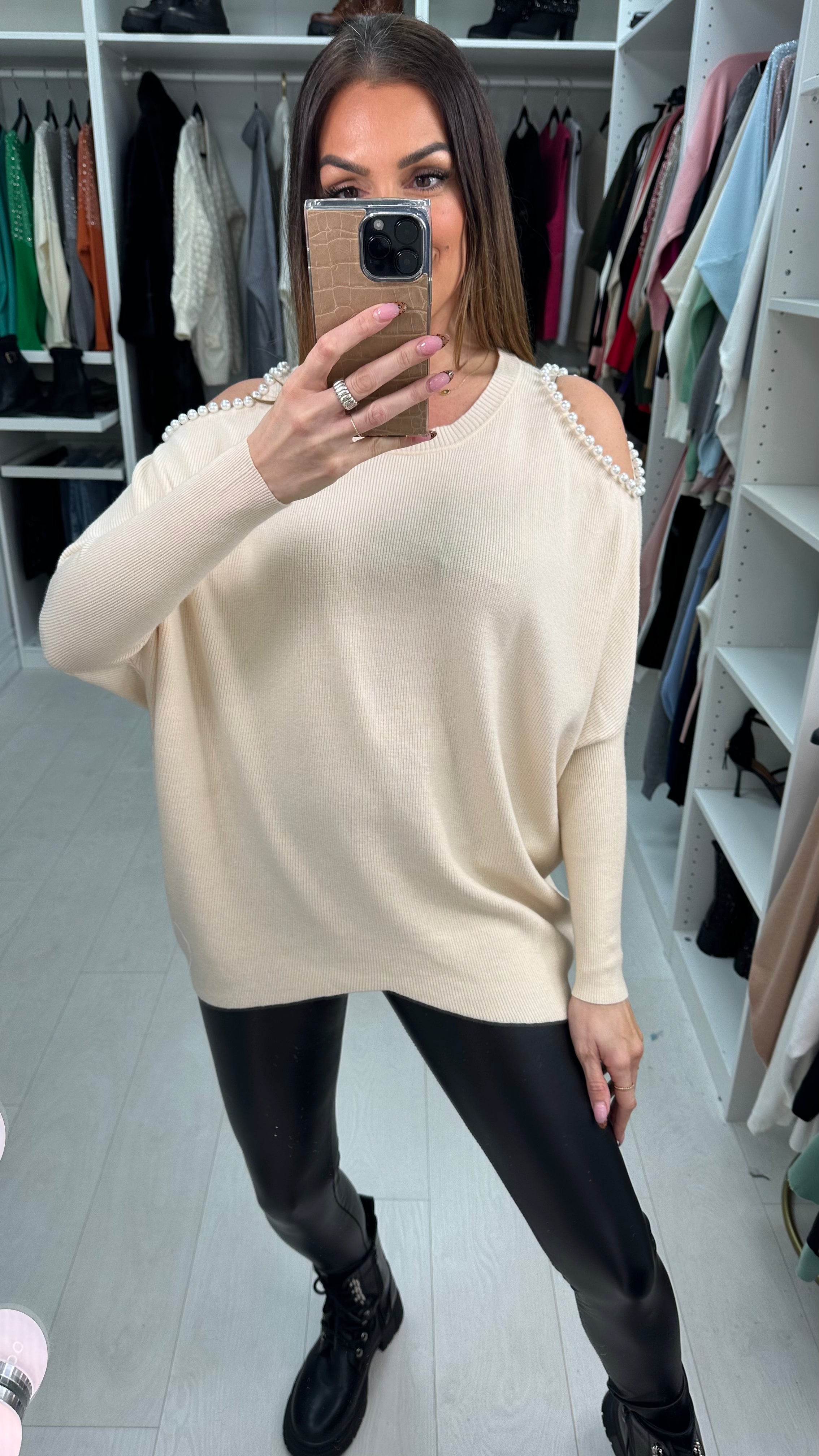 Dorina Pearl Cold Shoulder Dip Hem Jumper