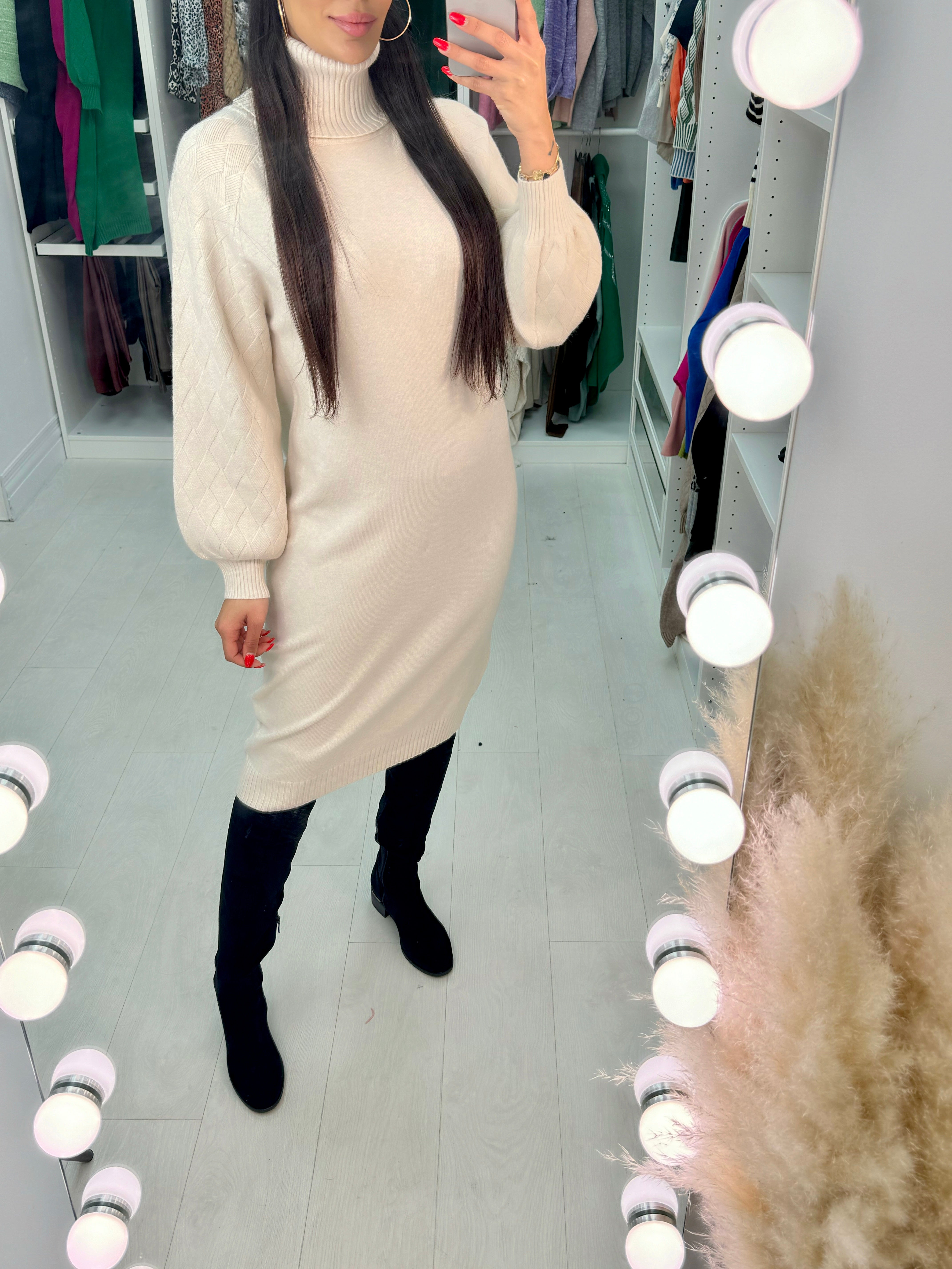 Aleesha Ribbed Roll Neck Knitted Jumper Dress