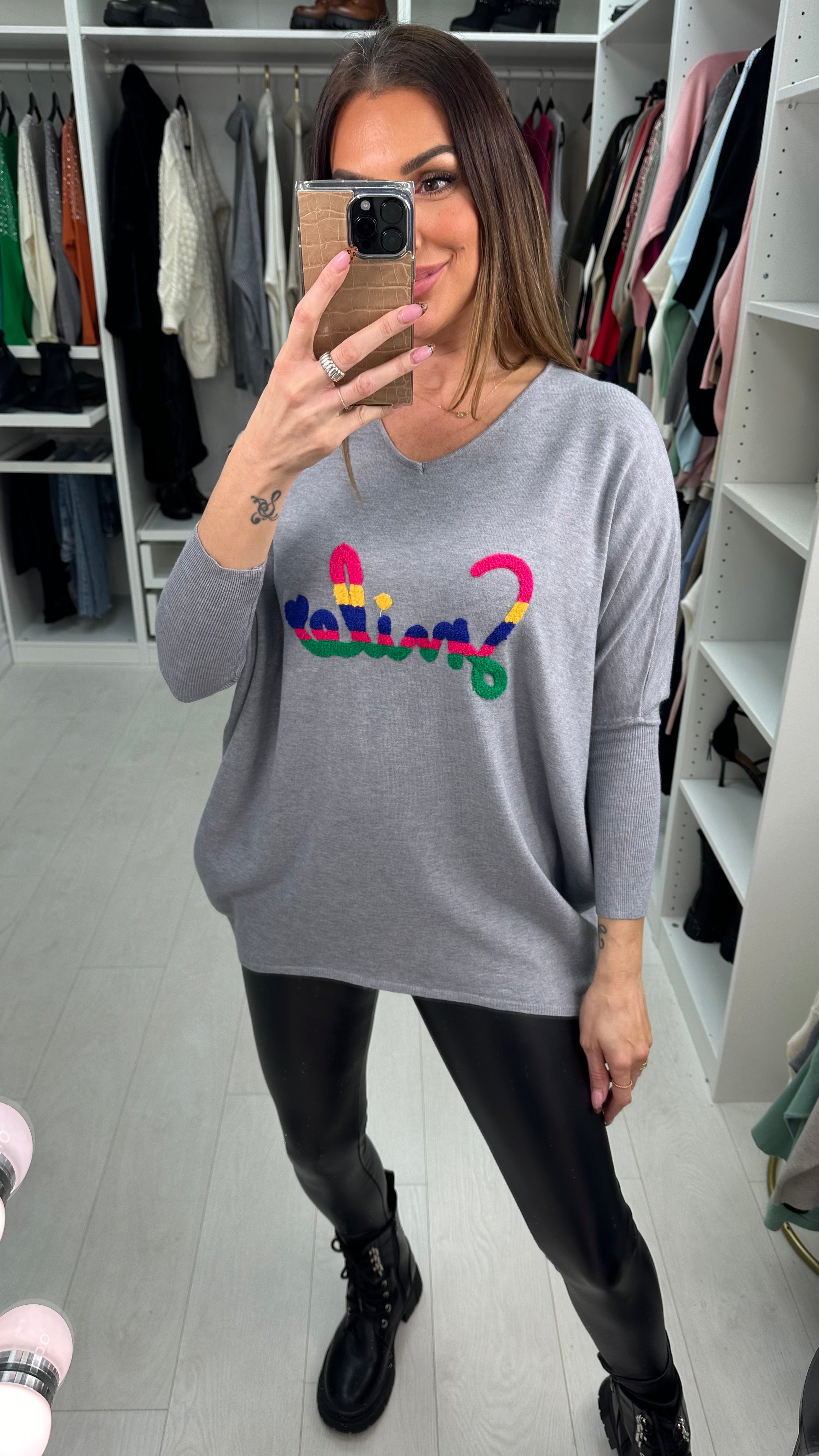 Zina Cream Colourful Smile Slogan Jumper