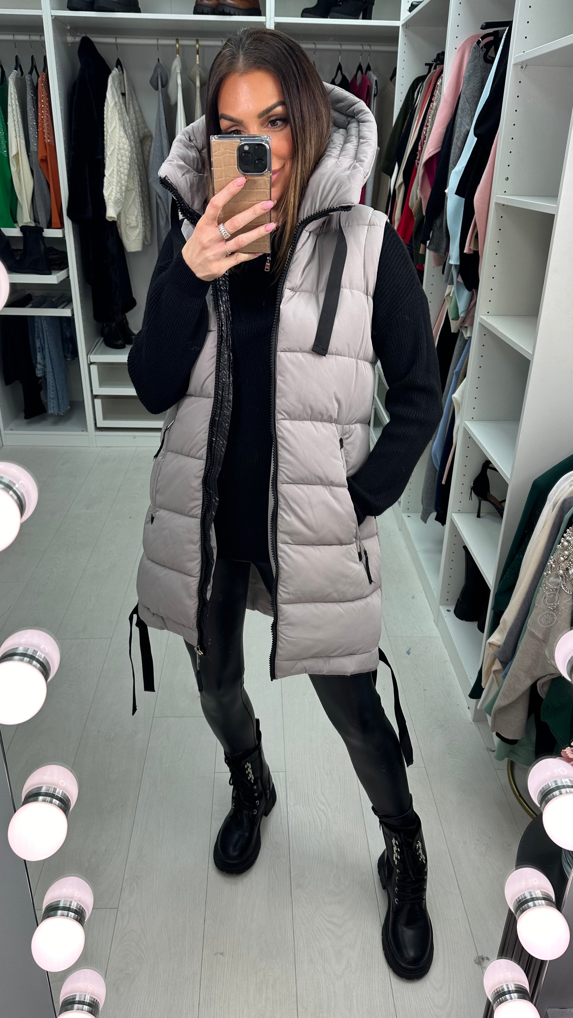 Katlyn Grey Oversized Puffer Gilet Coat