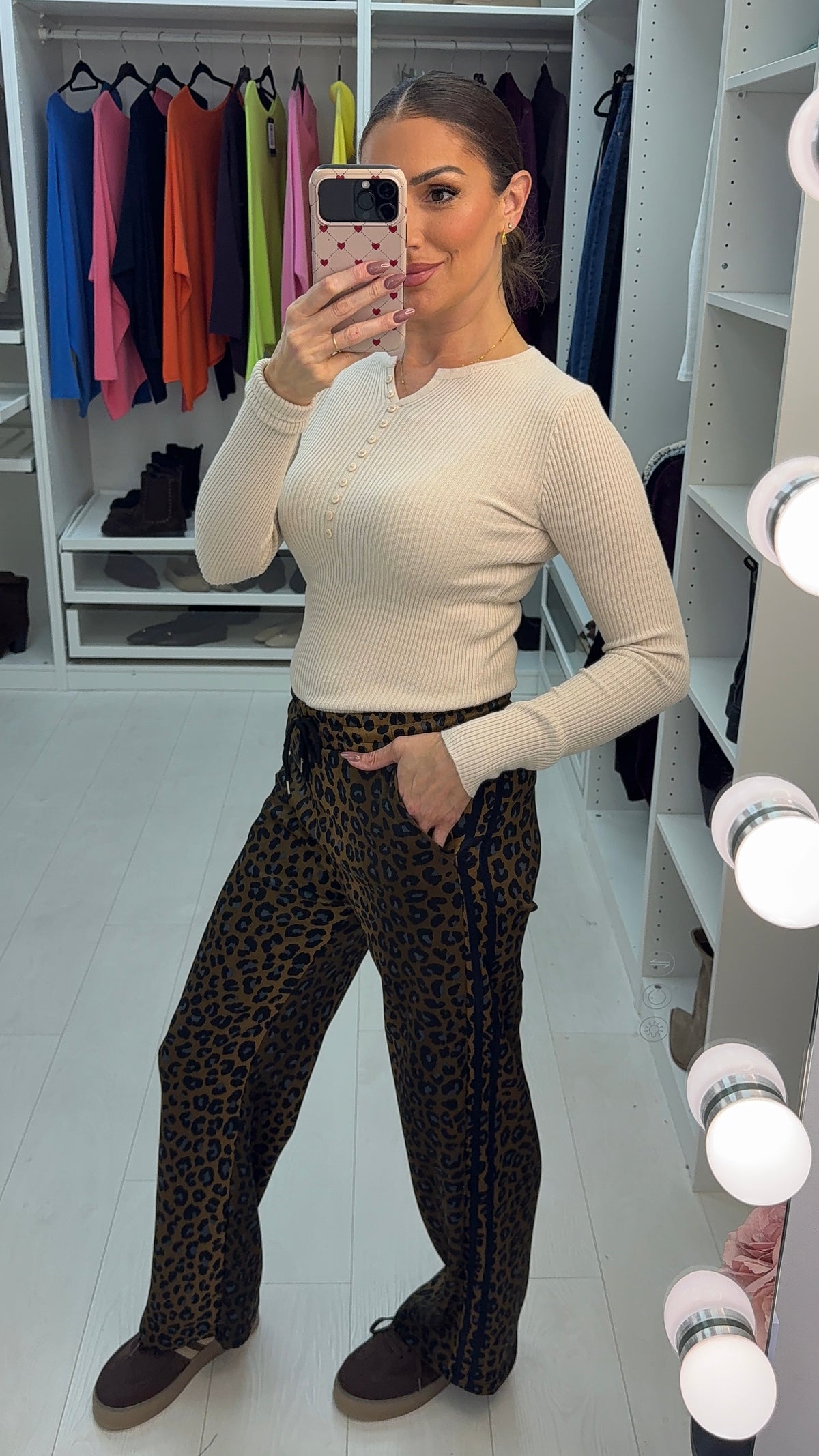 Alora Leopard Print Side Stripe Straight Leg Joggers