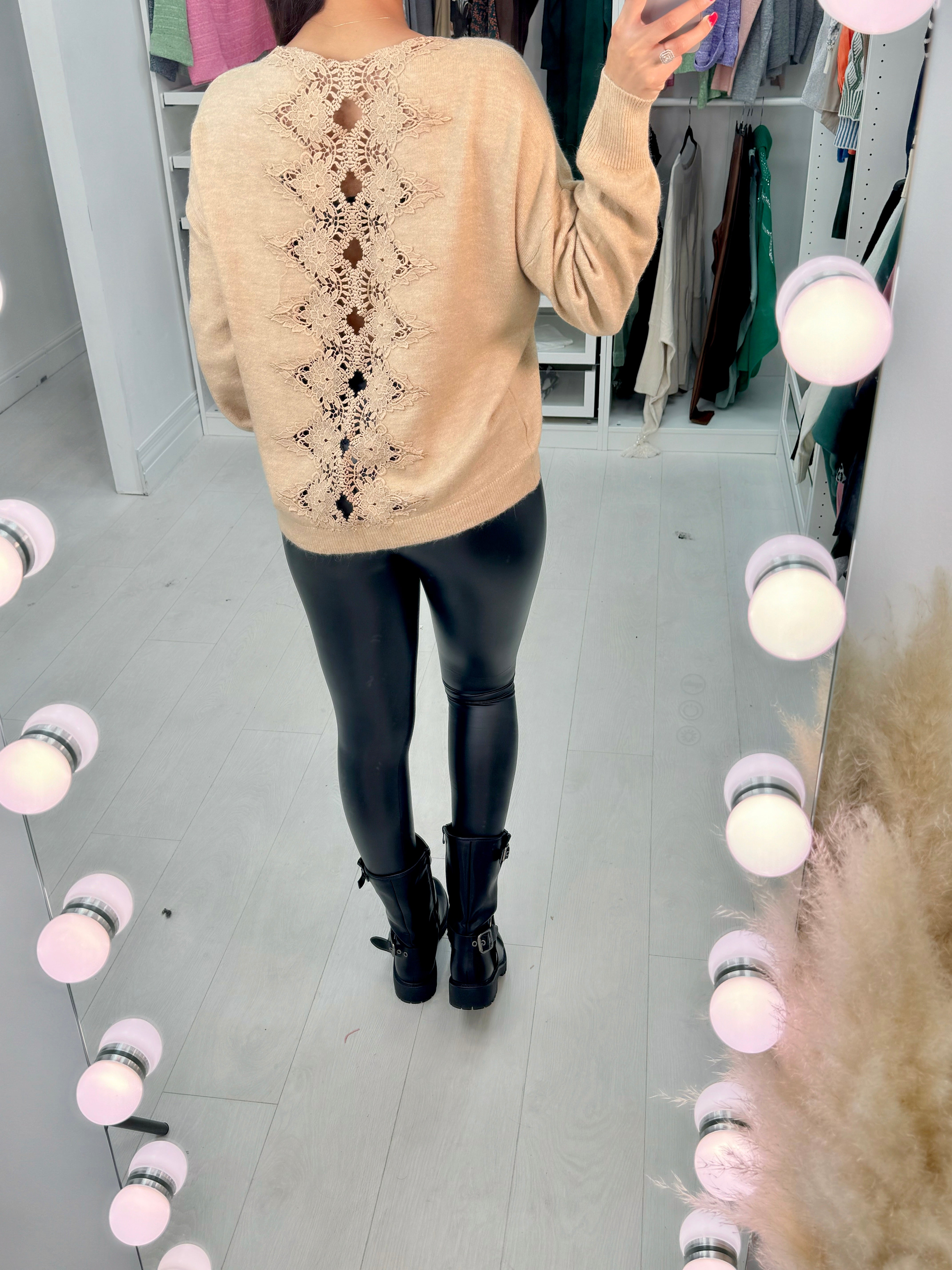 Kianna Crochet Detail Cut Out Back Jumper