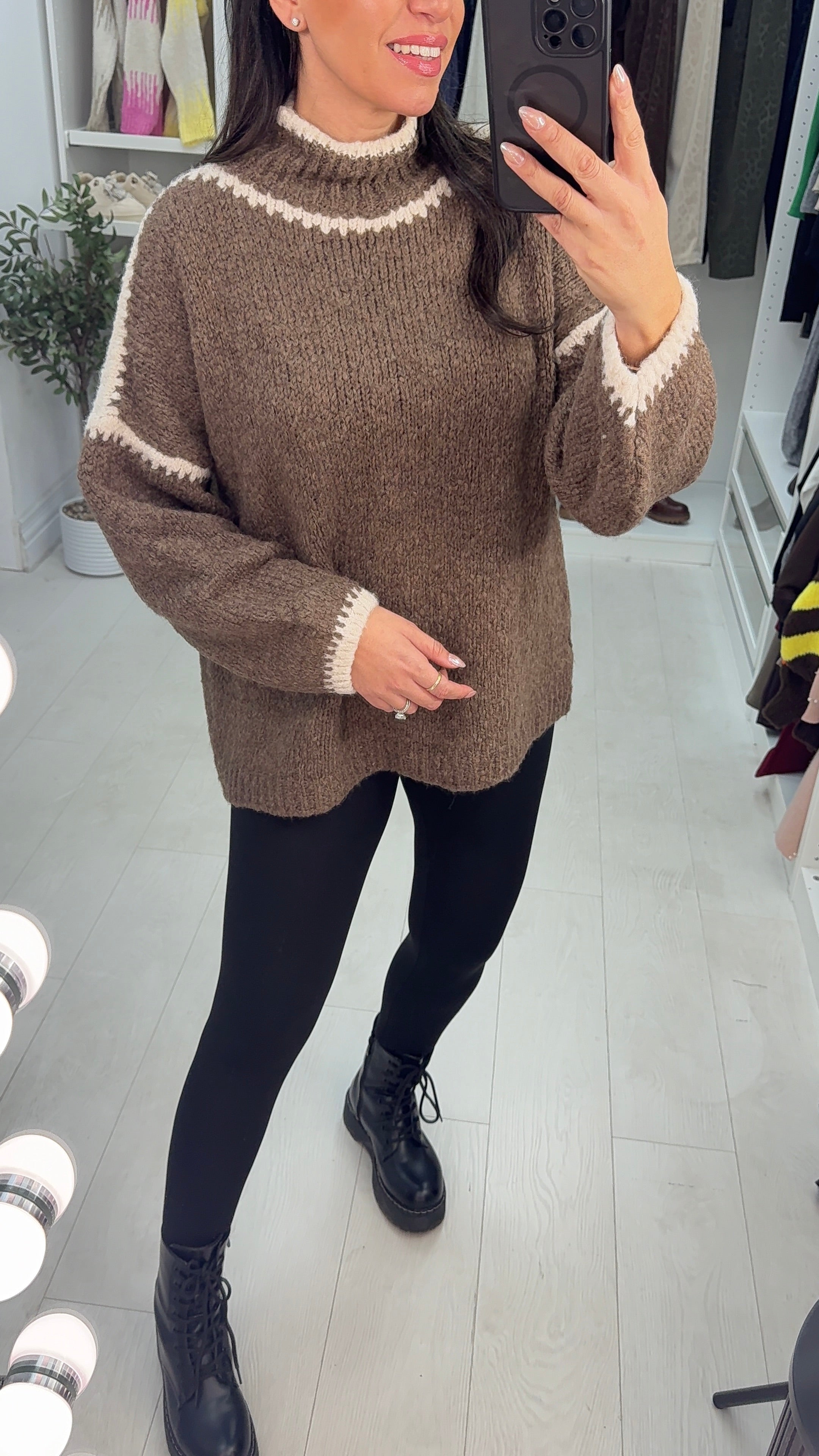 Aida Stitched Hem Detailed High Neck Jumper