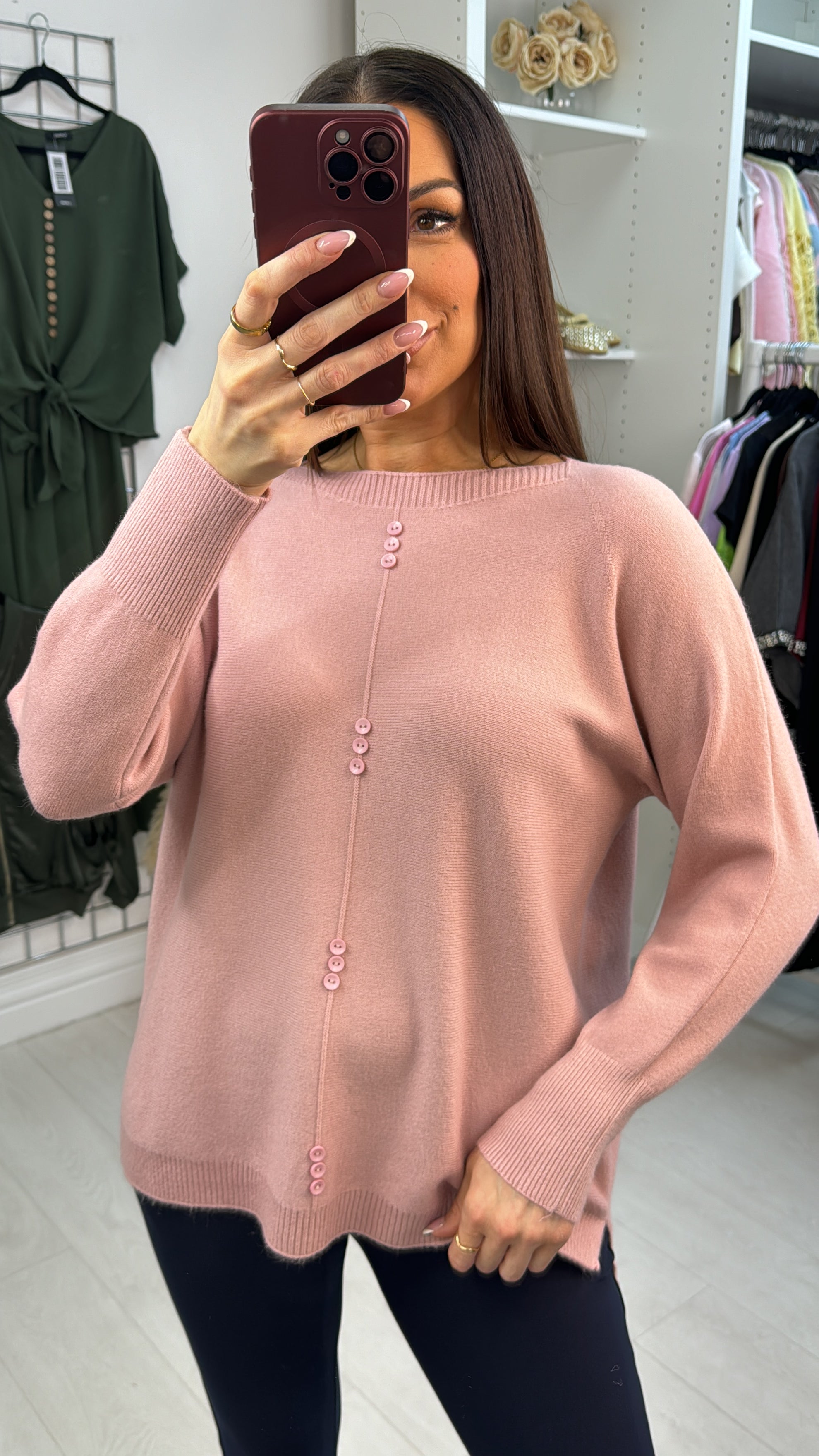 Lucilla Plain Button Detail Loose Fit Jumper