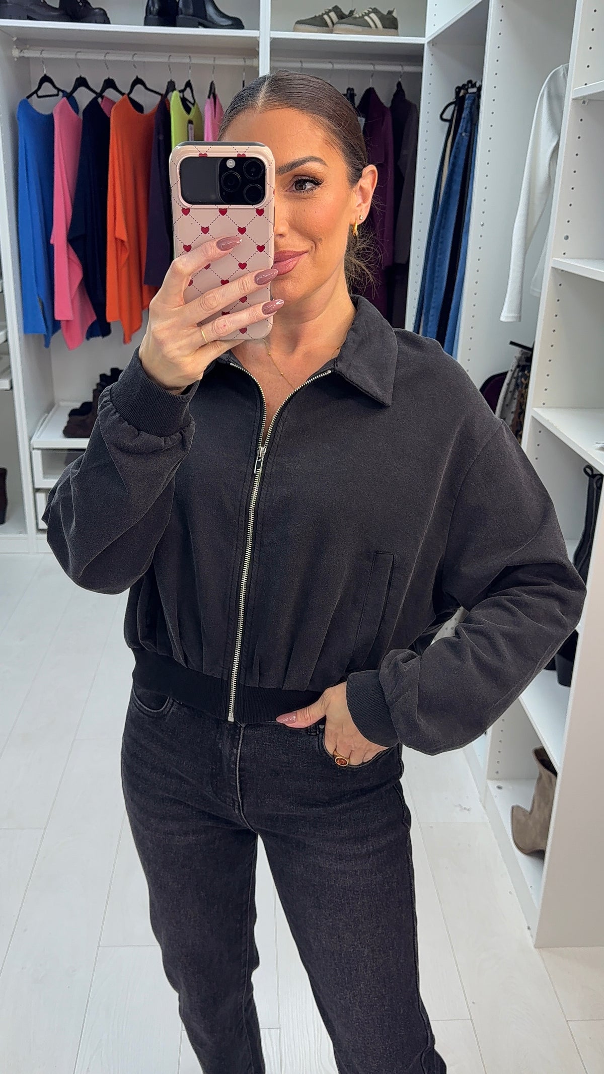 Darby Plain Zip Up Bomber Jacket
