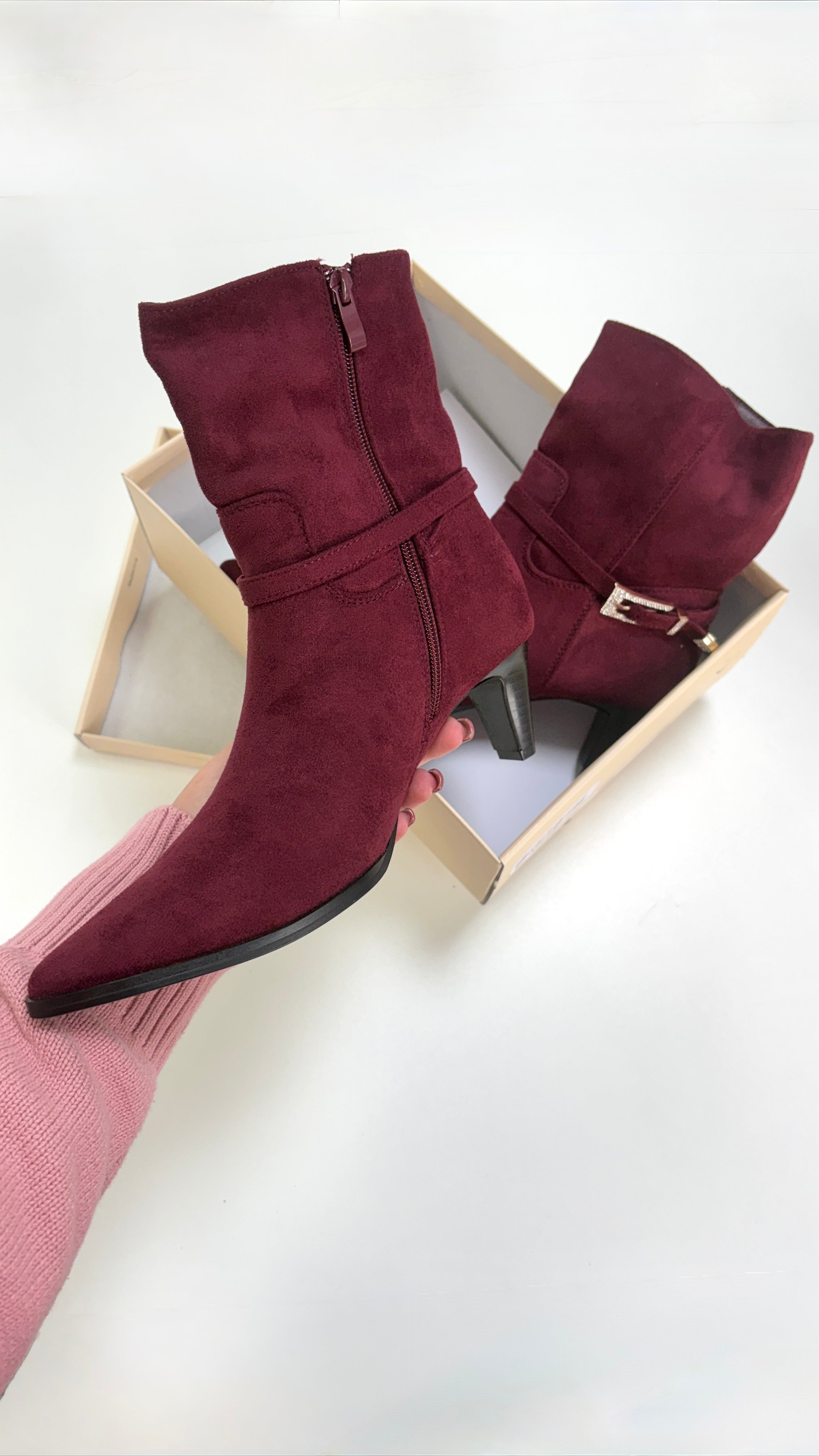 Vickie Faux Suede Buckle Detail Pointed Boots