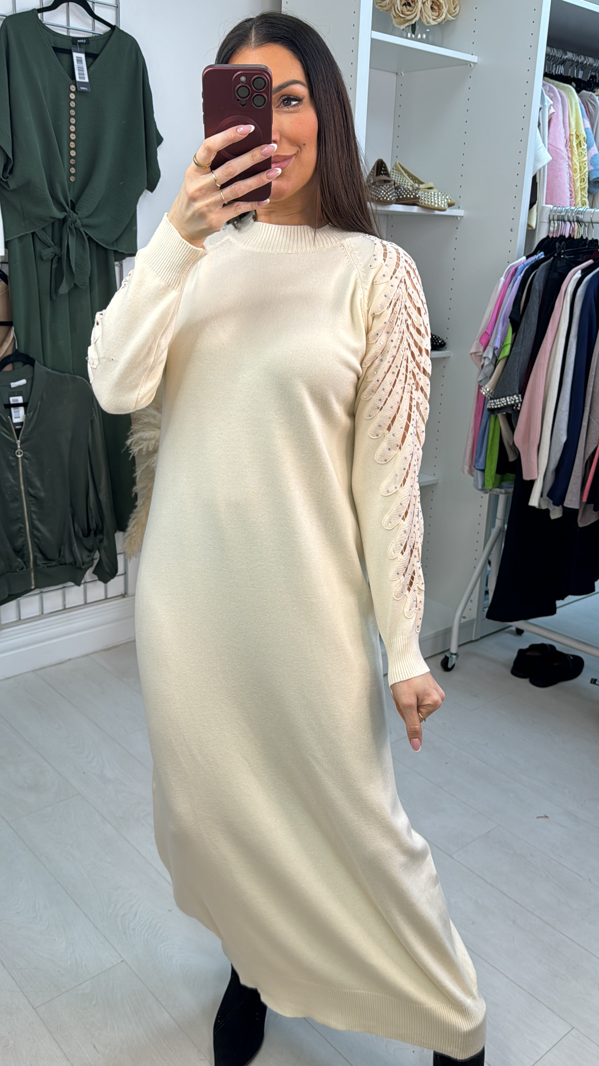 Mackenzie Plain Embellished Sleeve Maxi Jumper Dress