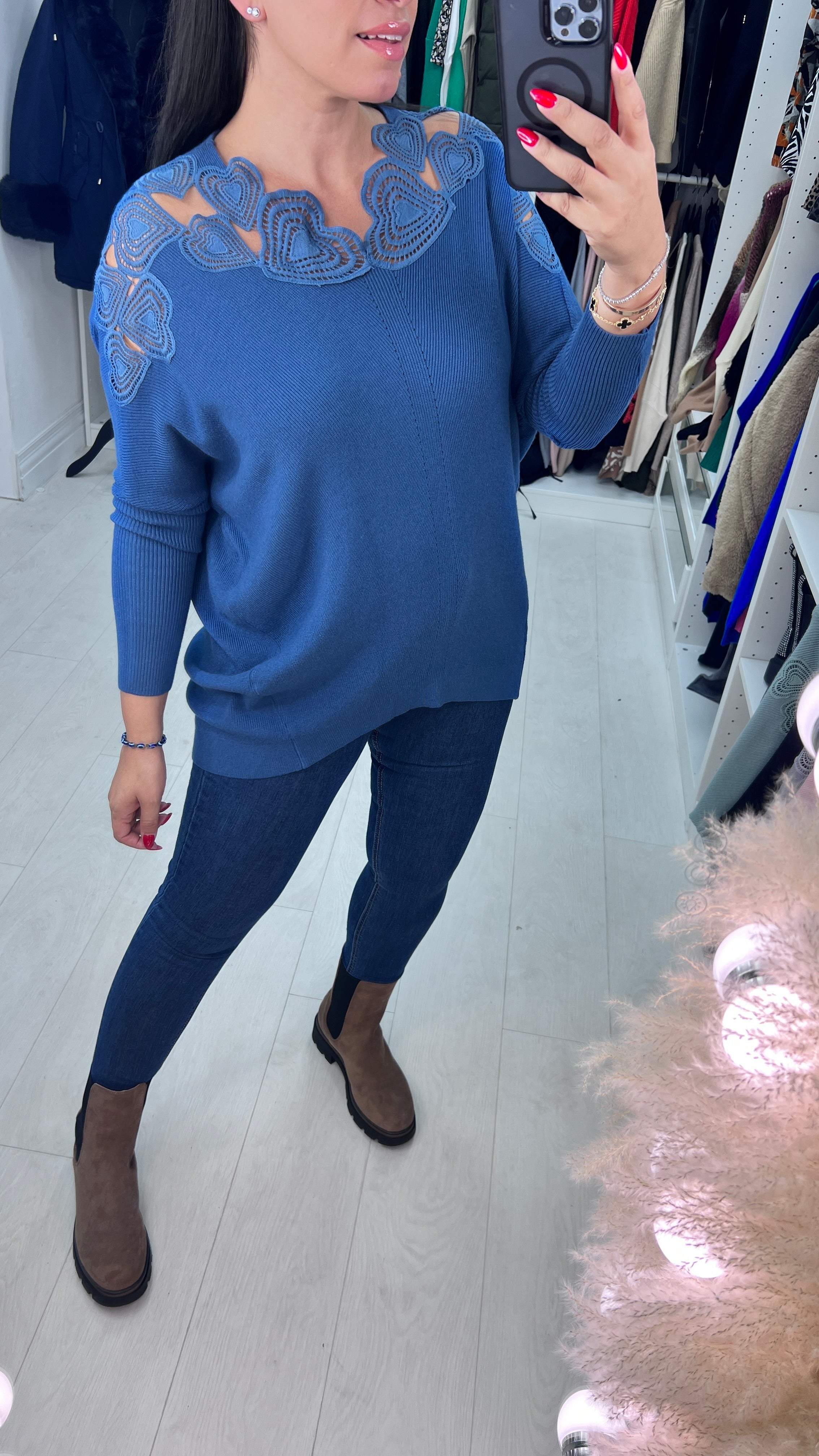 Senada Crochet Heart Neckline Jumper