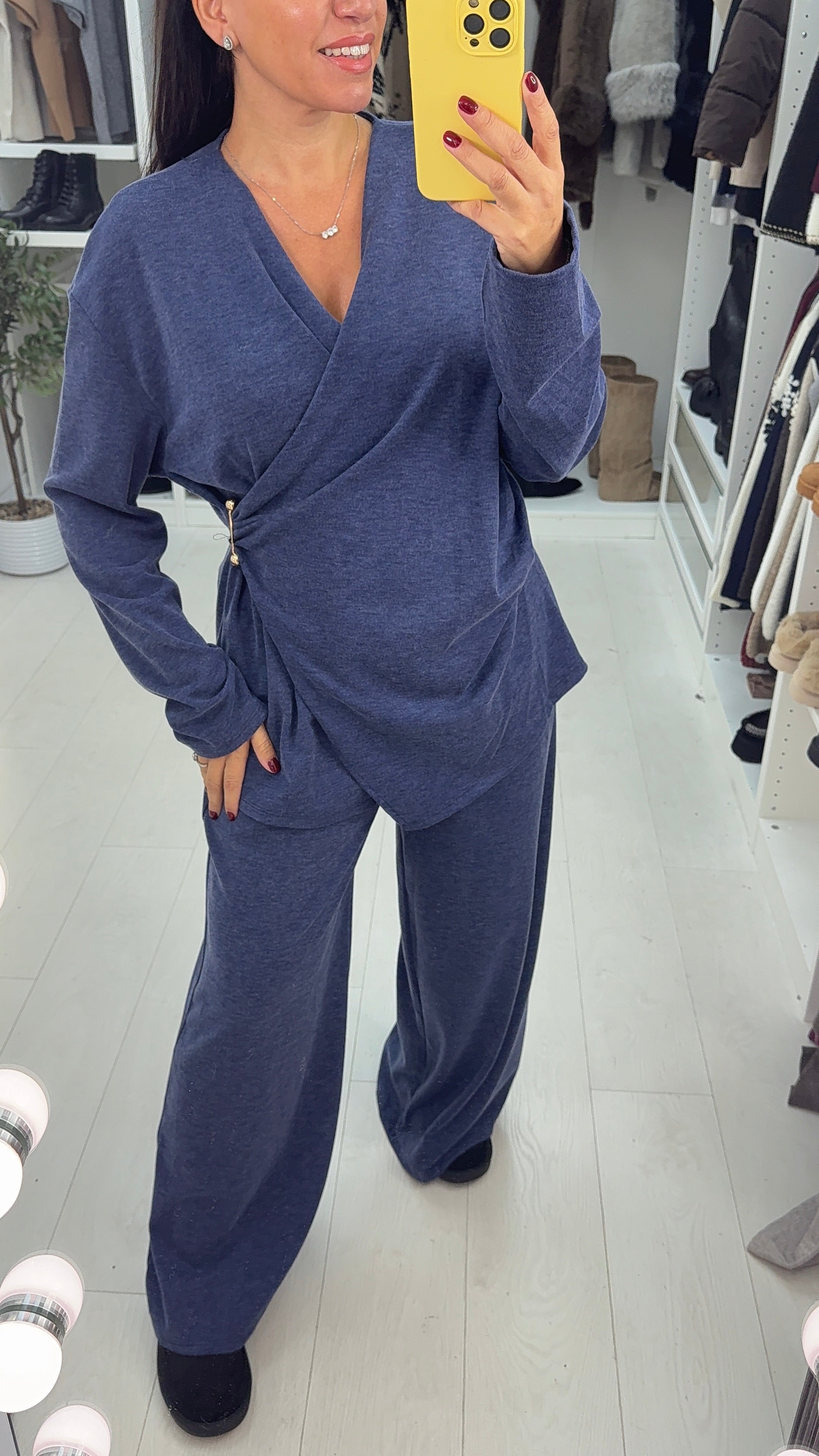 Sienna Plain V Neck Gold Detail Loungewear Set