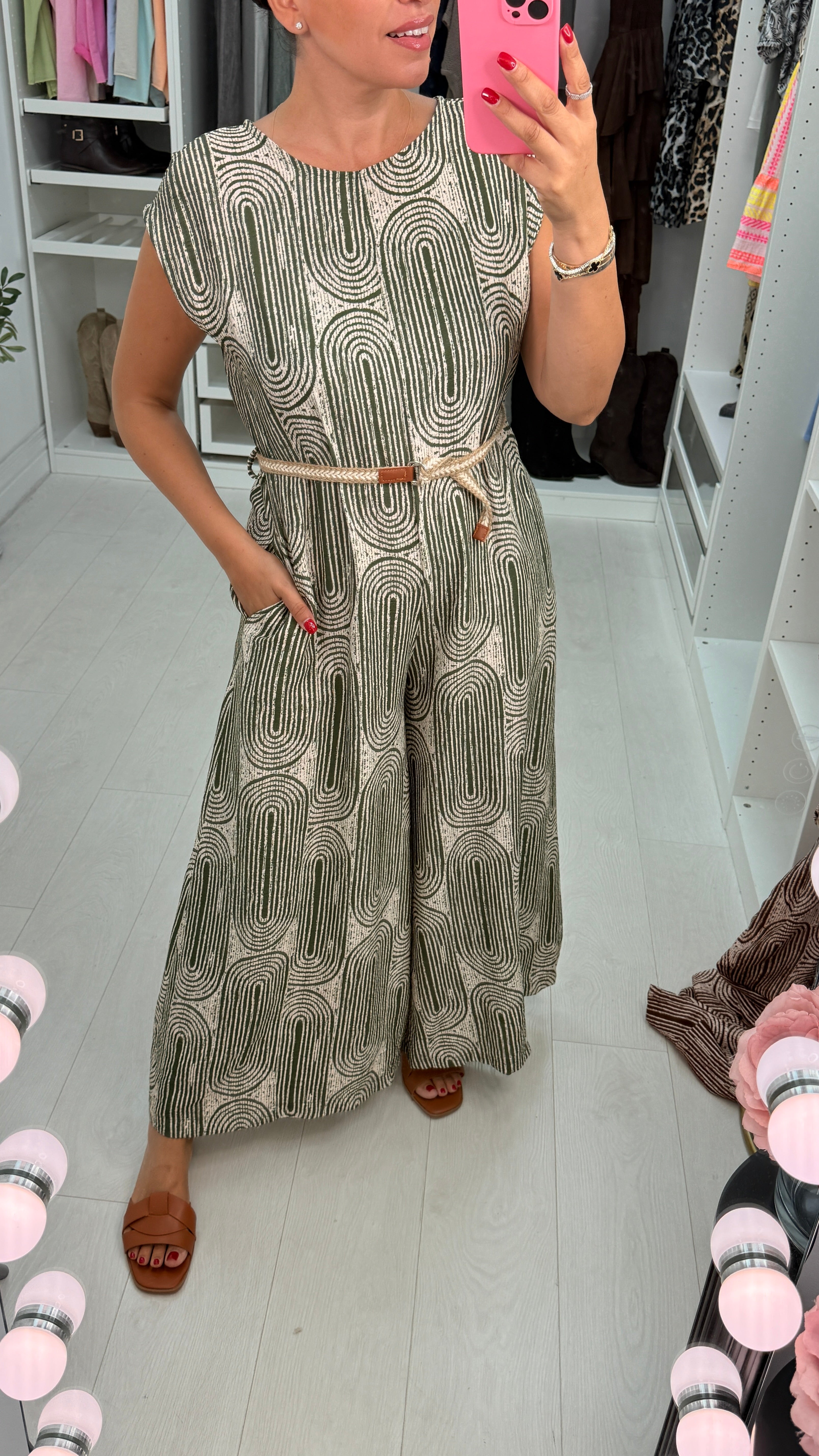 Leona Abstract Printed Belted Wide Leg Jumpsuit