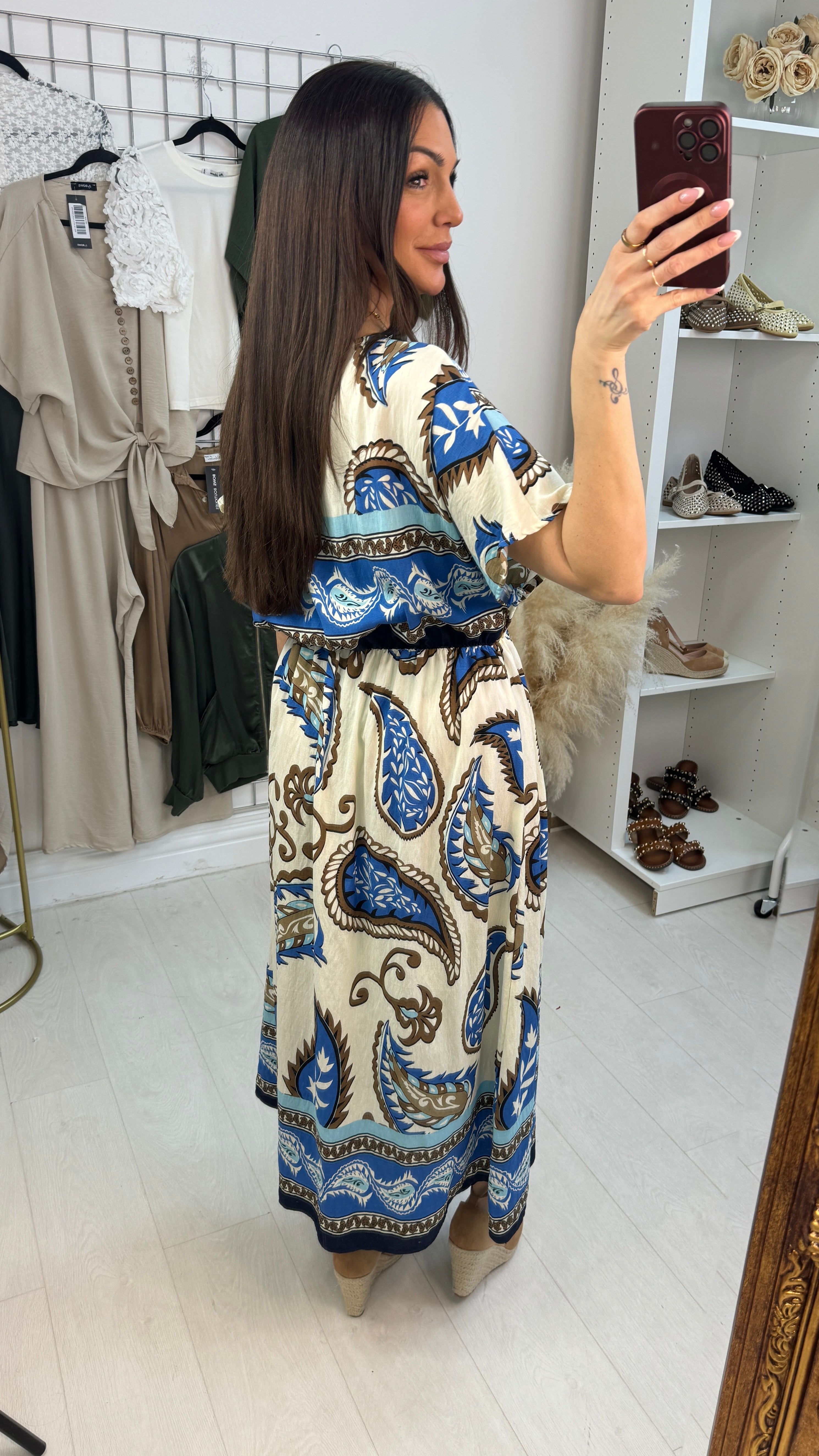Immie Abstract Print V Neck Maxi Dress