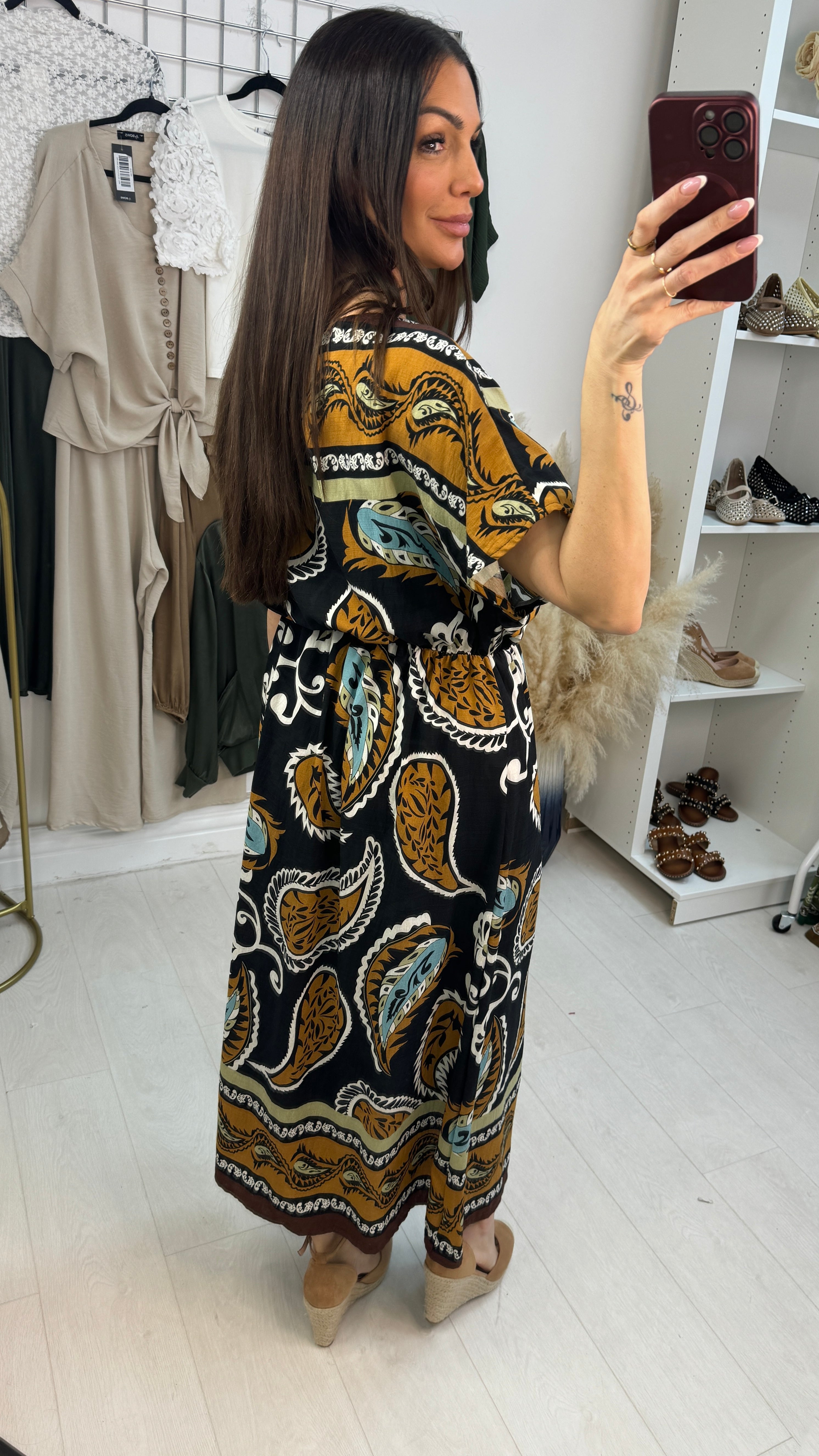 Immie Abstract Print V Neck Maxi Dress