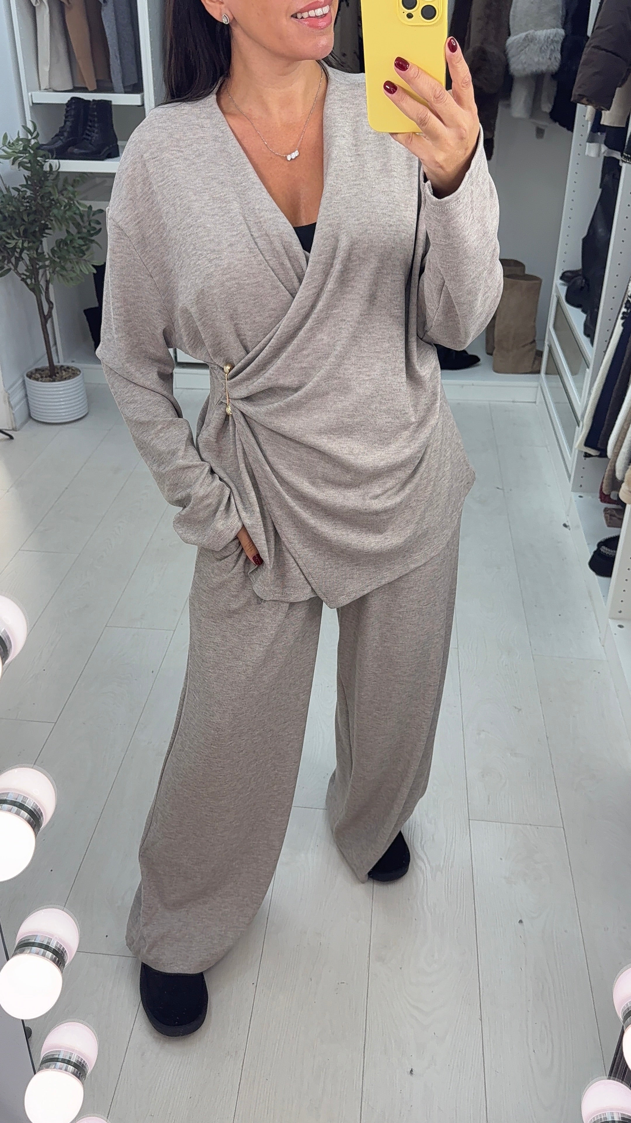 Sienna Plain V Neck Gold Detail Loungewear Set