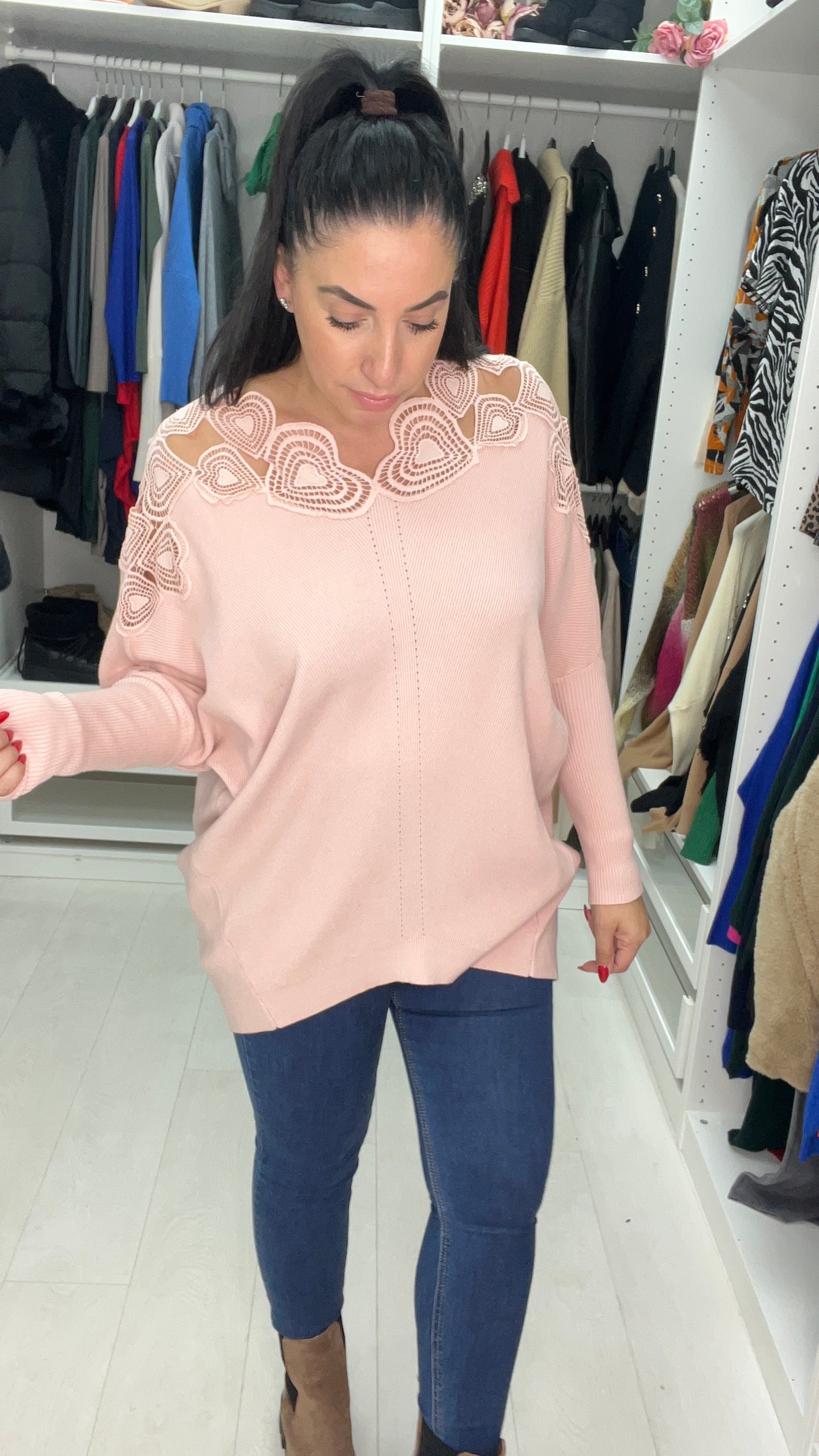 Senada Crochet Heart Neckline Jumper