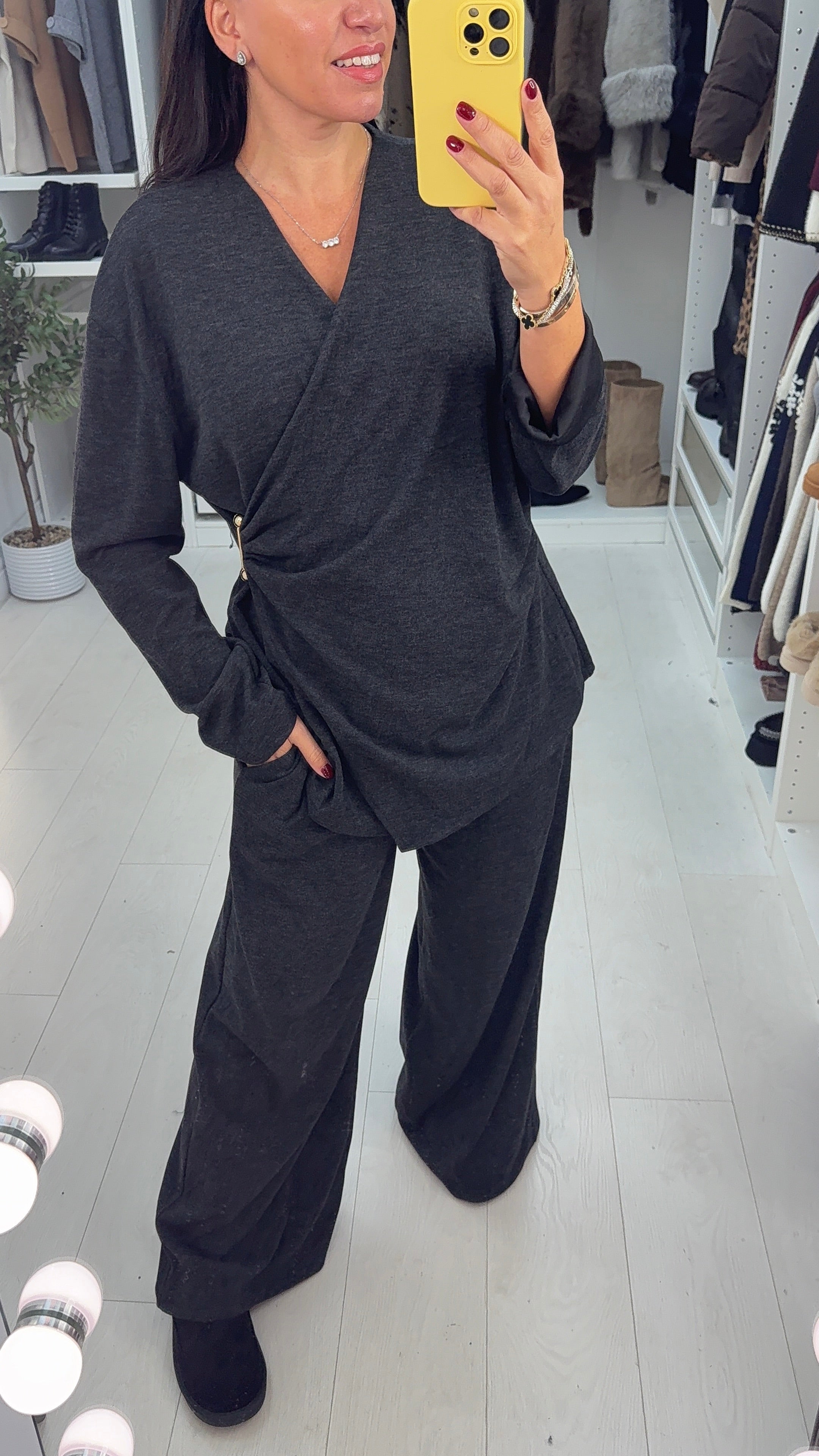 Sienna Plain V Neck Gold Detail Loungewear Set