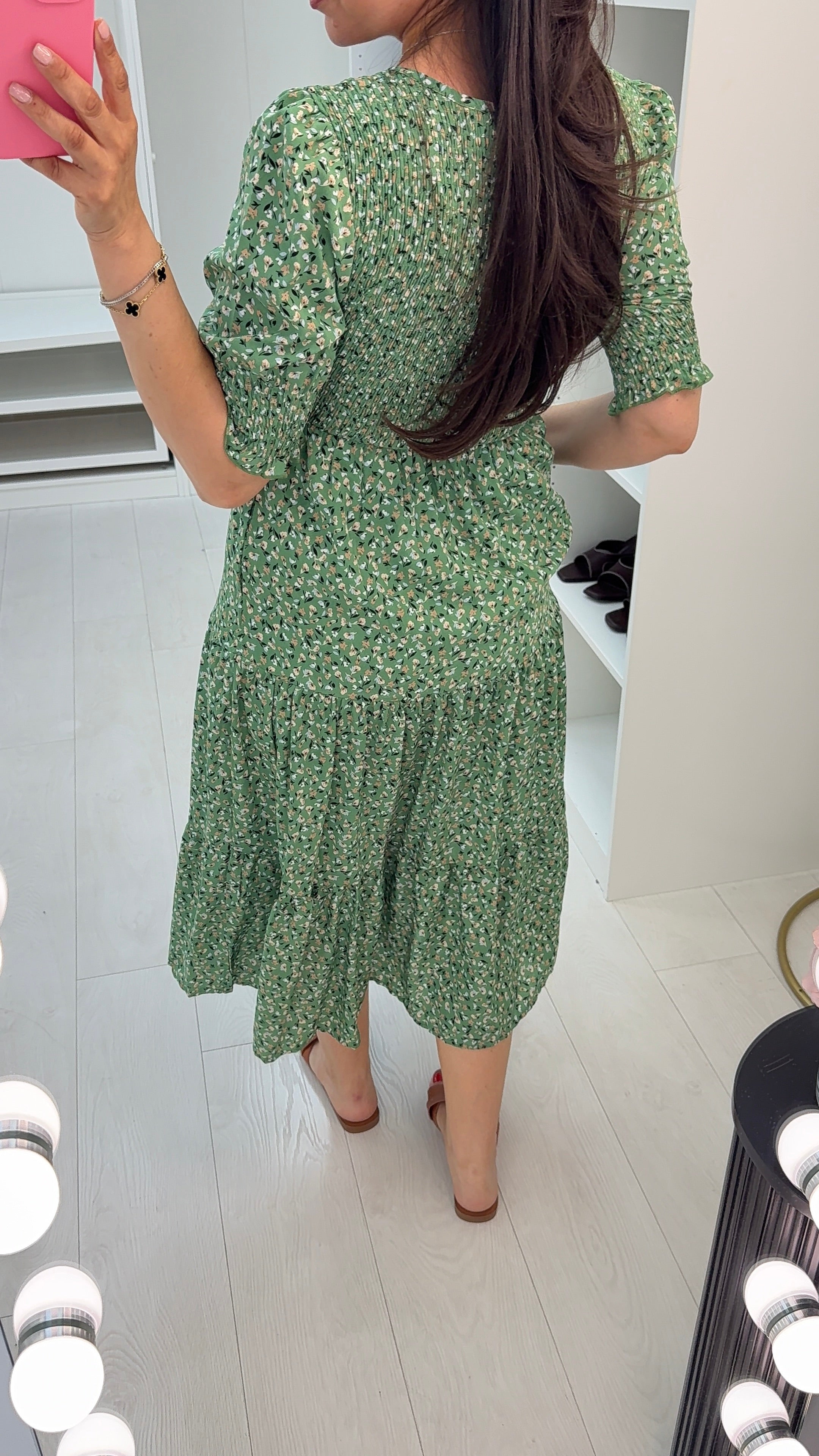 Sophee Floral Print Shirred Smock Dress