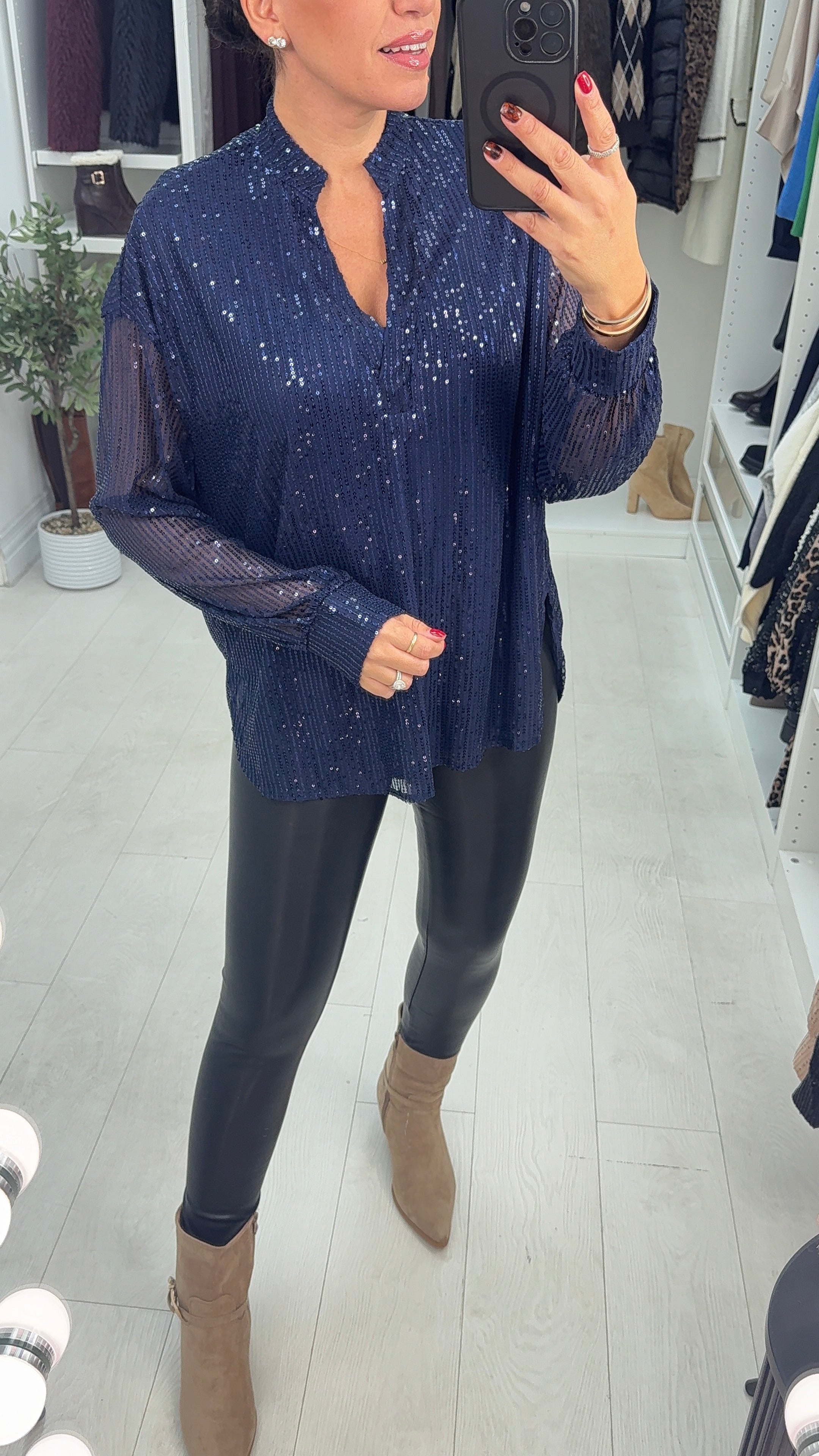 Raegan Sequin Embellished V Neck Top