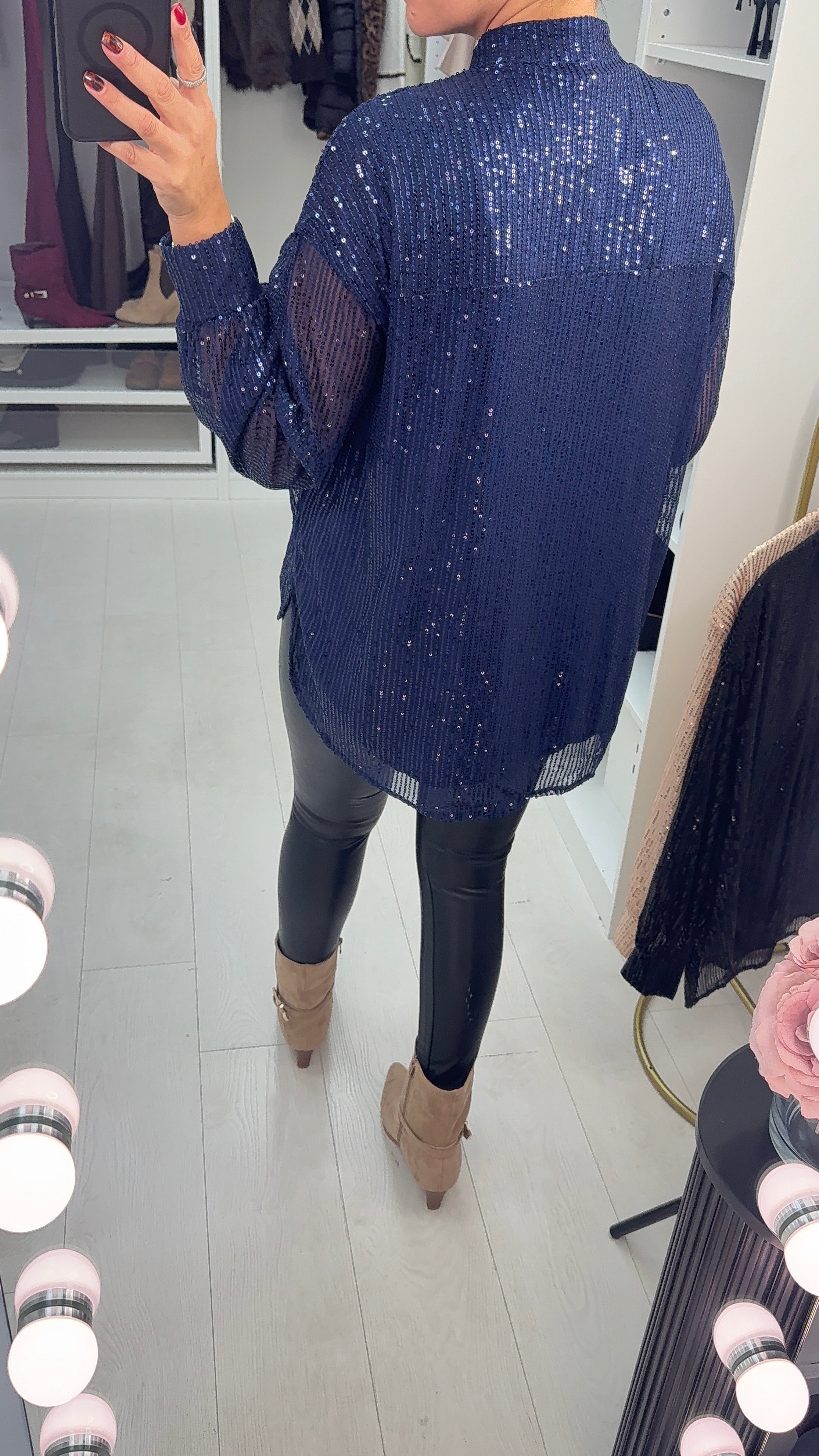 Raegan Sequin Embellished V Neck Top